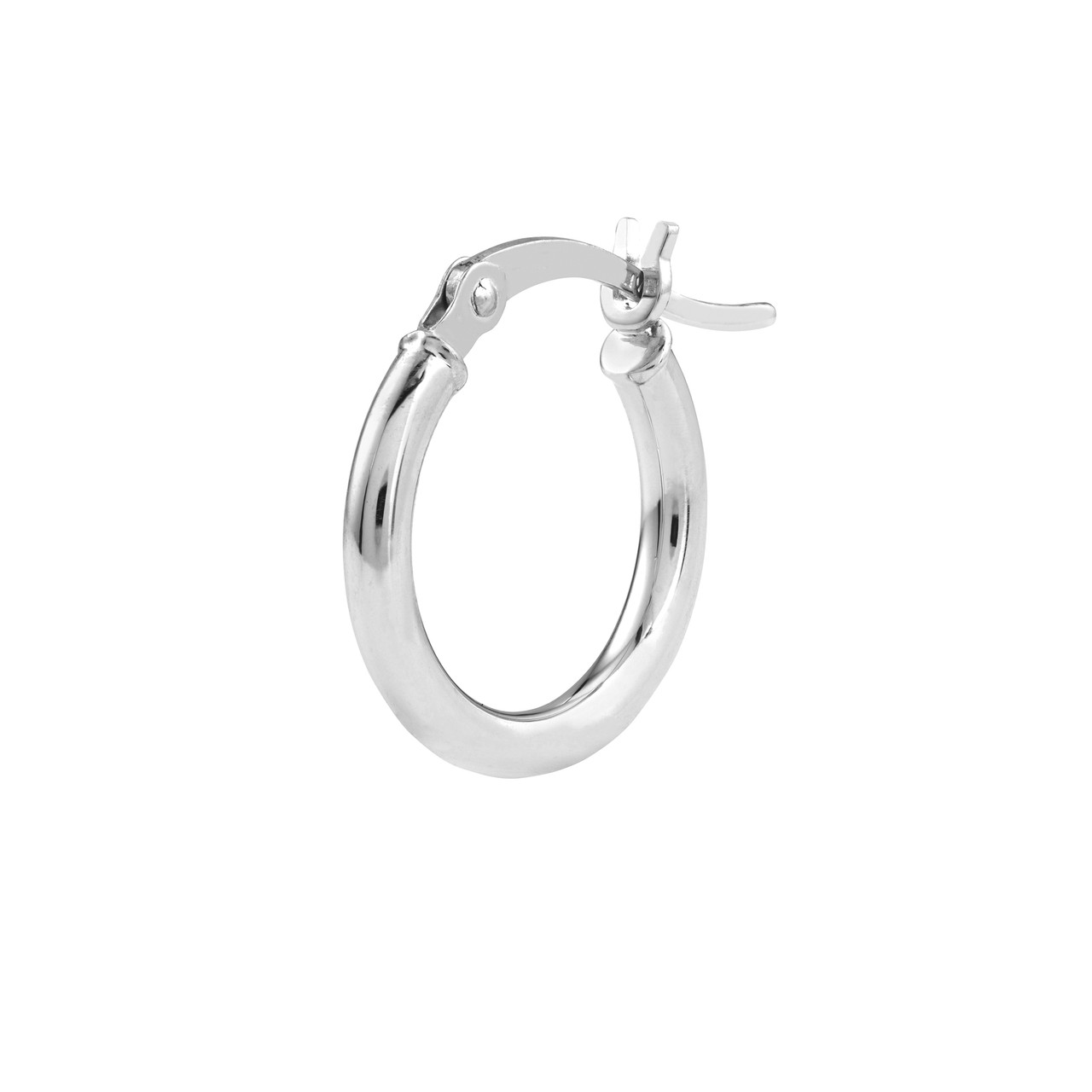 14K White Gold Round Tube Huggie Hoop Earrings (2x15mm)