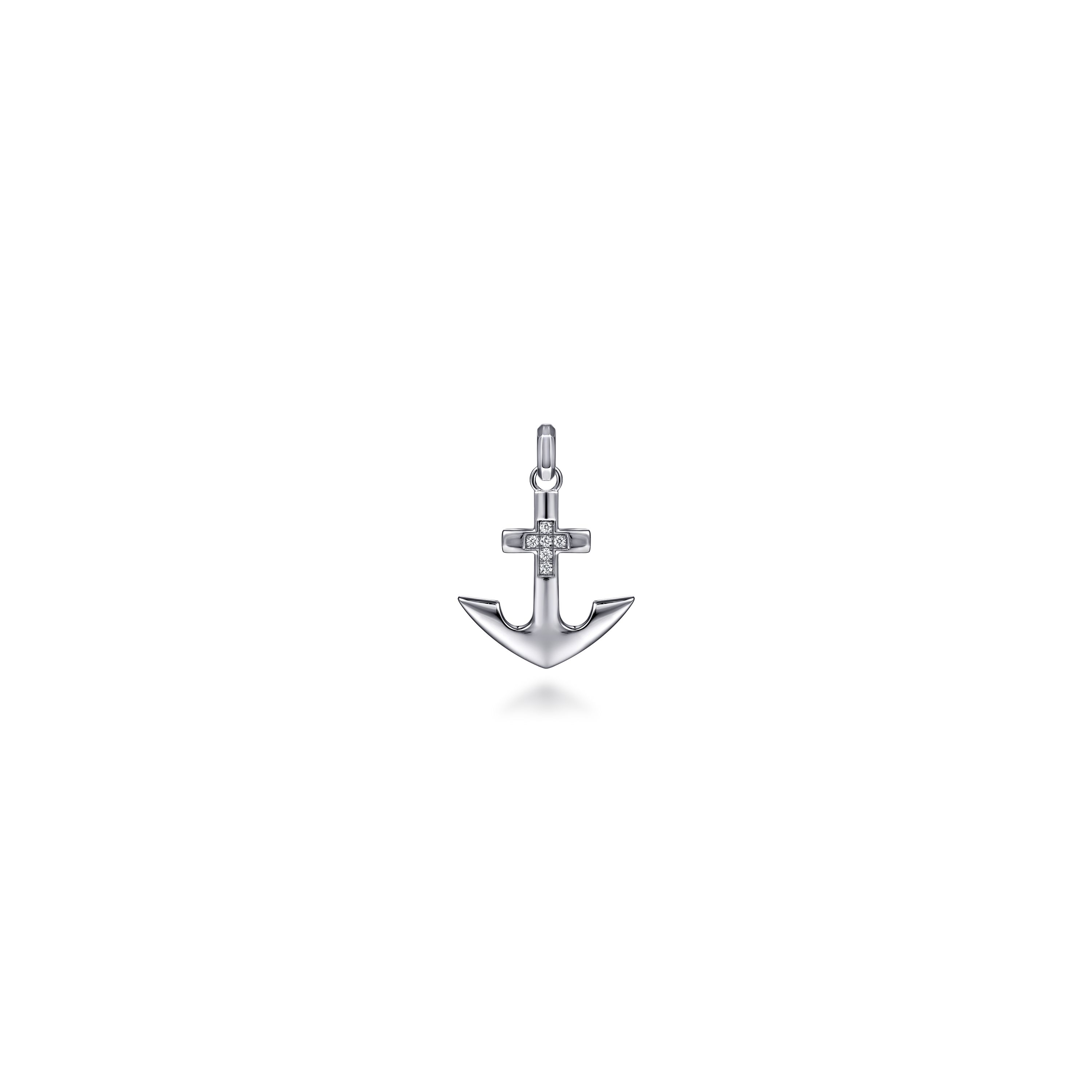 Gabriel & Co. Sterling Silver Diamond Cross on Anchor Pendant