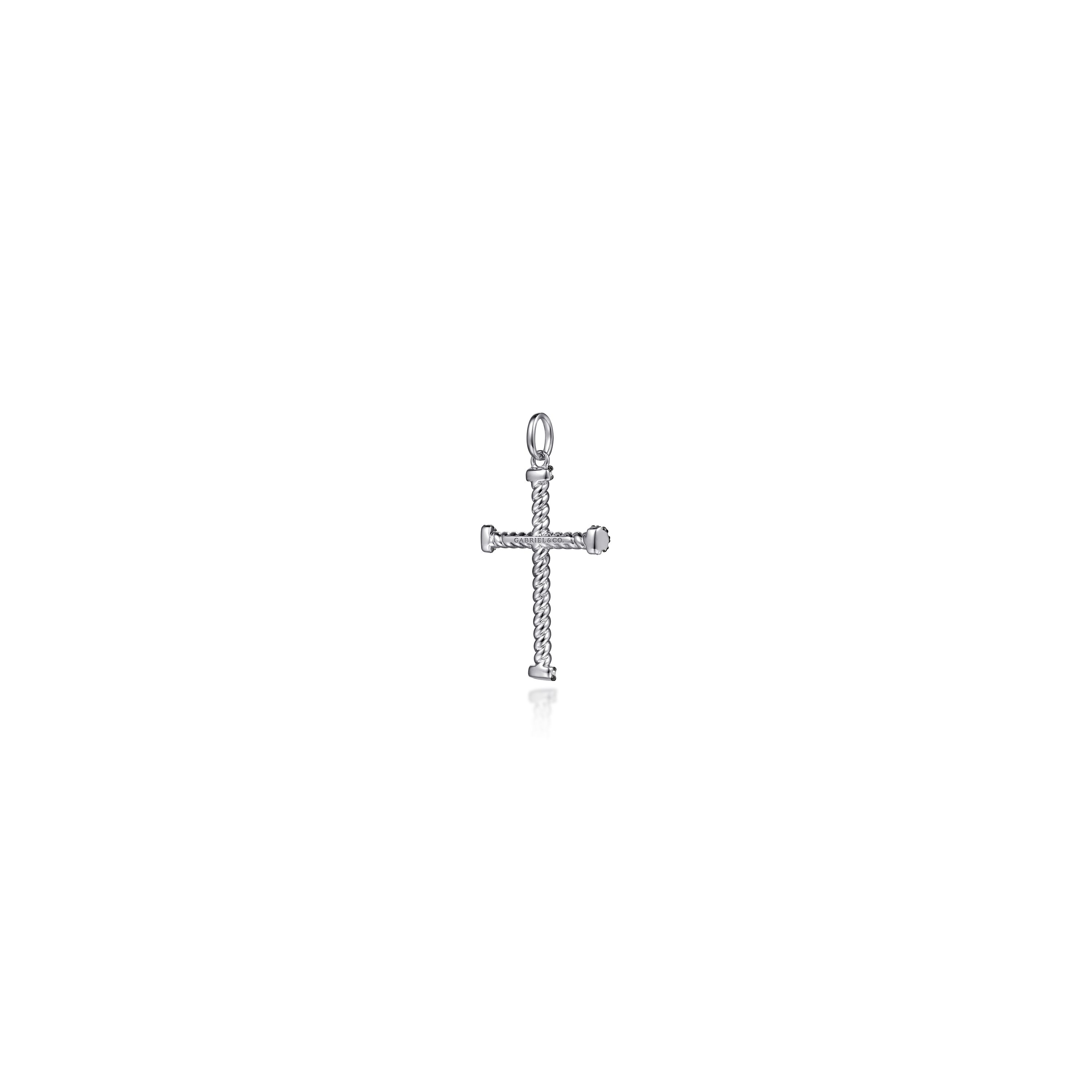 Gabriel & Co. Sterling Silver Black Spinel Twist Rope Cross Pendant