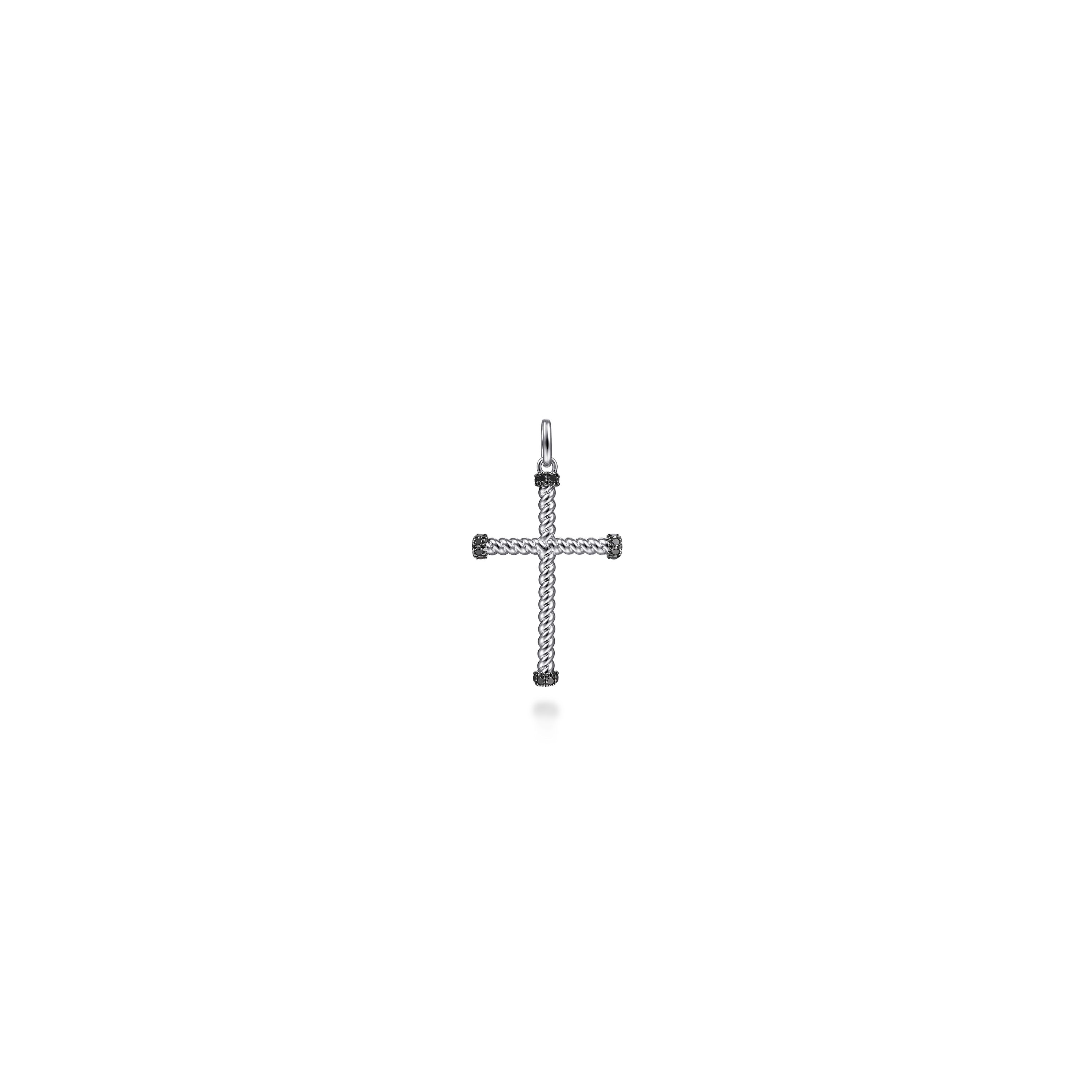 Gabriel & Co. Sterling Silver Black Spinel Twist Rope Cross Pendant