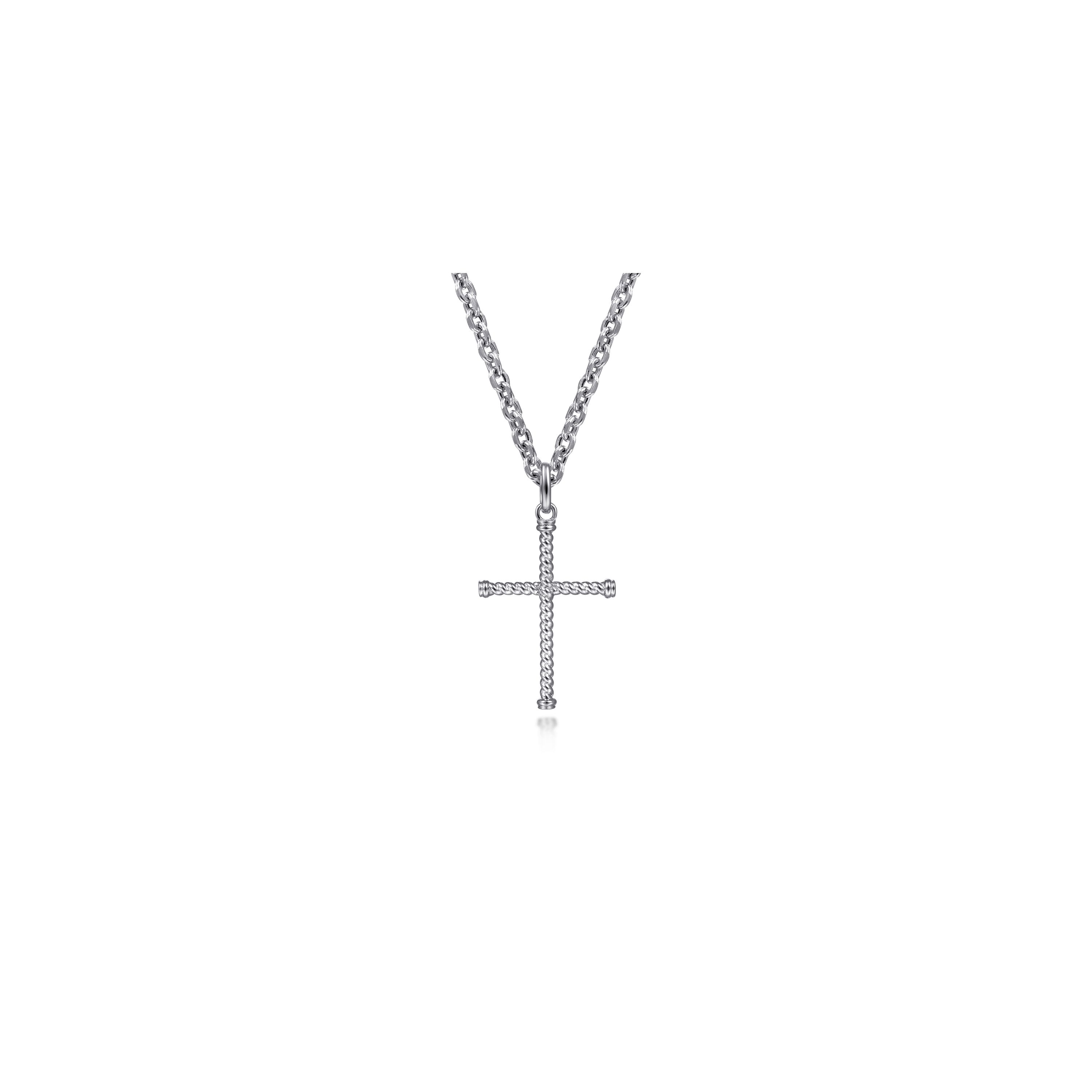 Gabriel & Co. Sterling Silver Extra Small Thin Twist Rope Cross Pendant