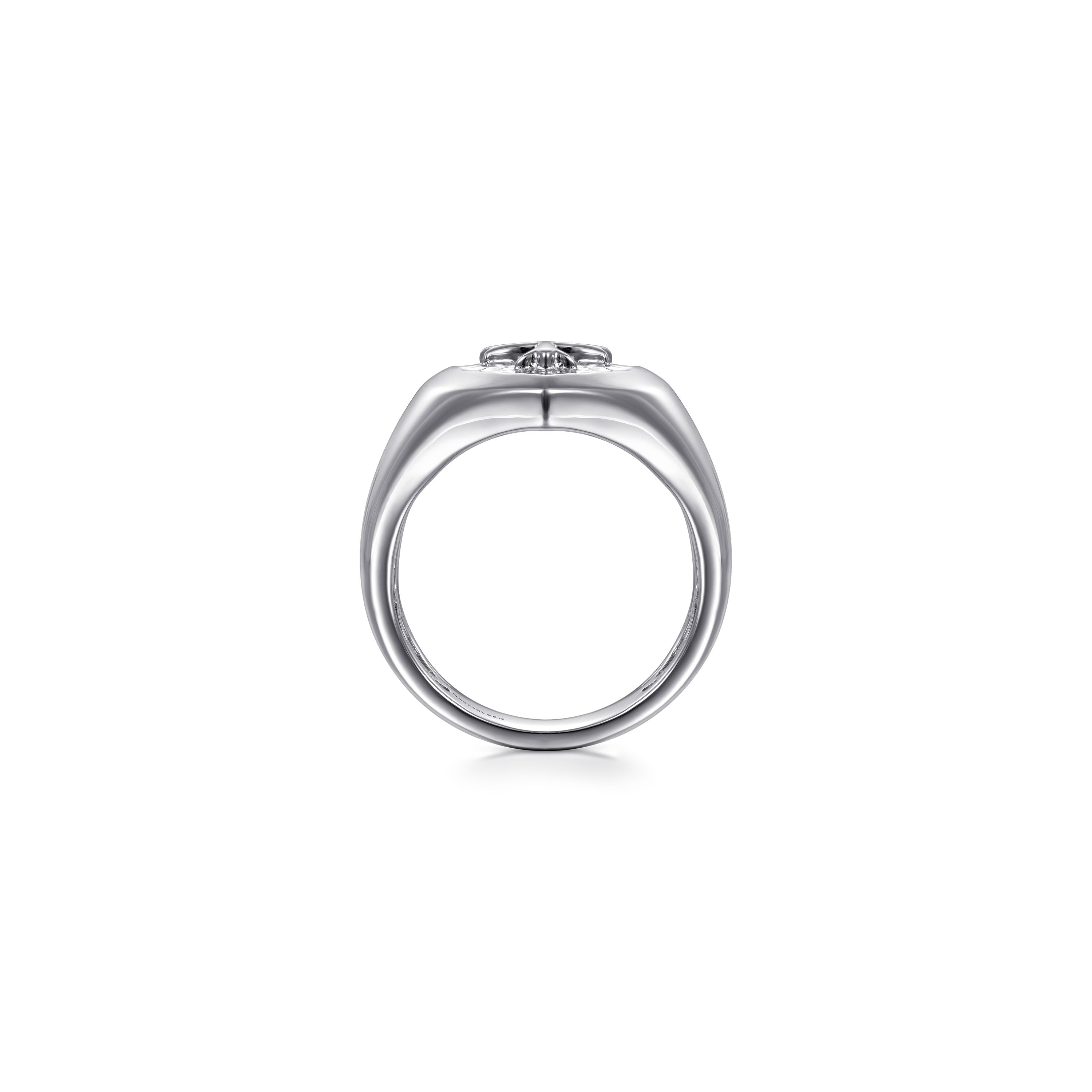 Gabriel & Co. Sterling Silver Traditional Cross Signet Hammered Band Ring - Size 10