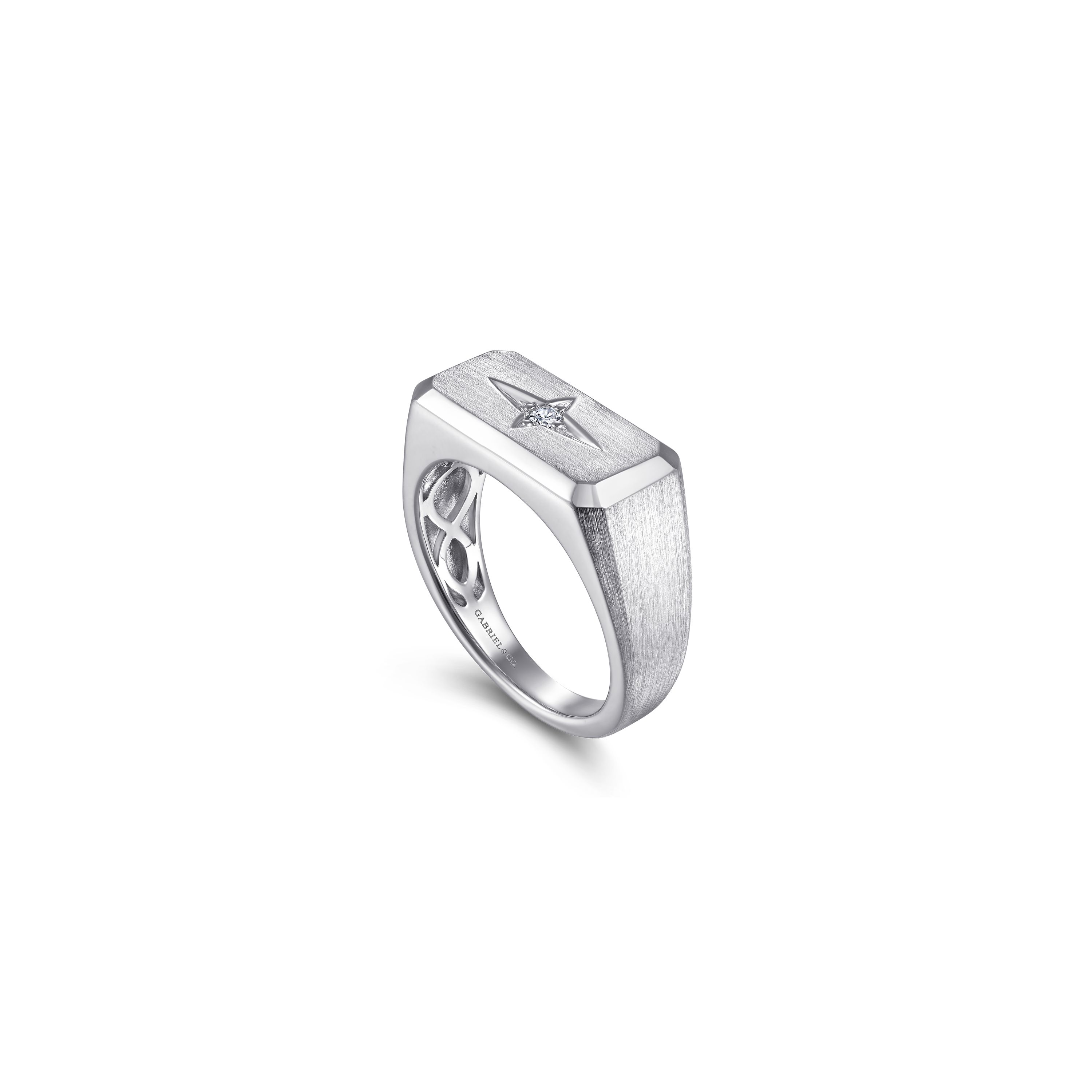 Gabriel & Co. Sterling Silver Diamond North Star Satin Finish Band Ring - Size 10