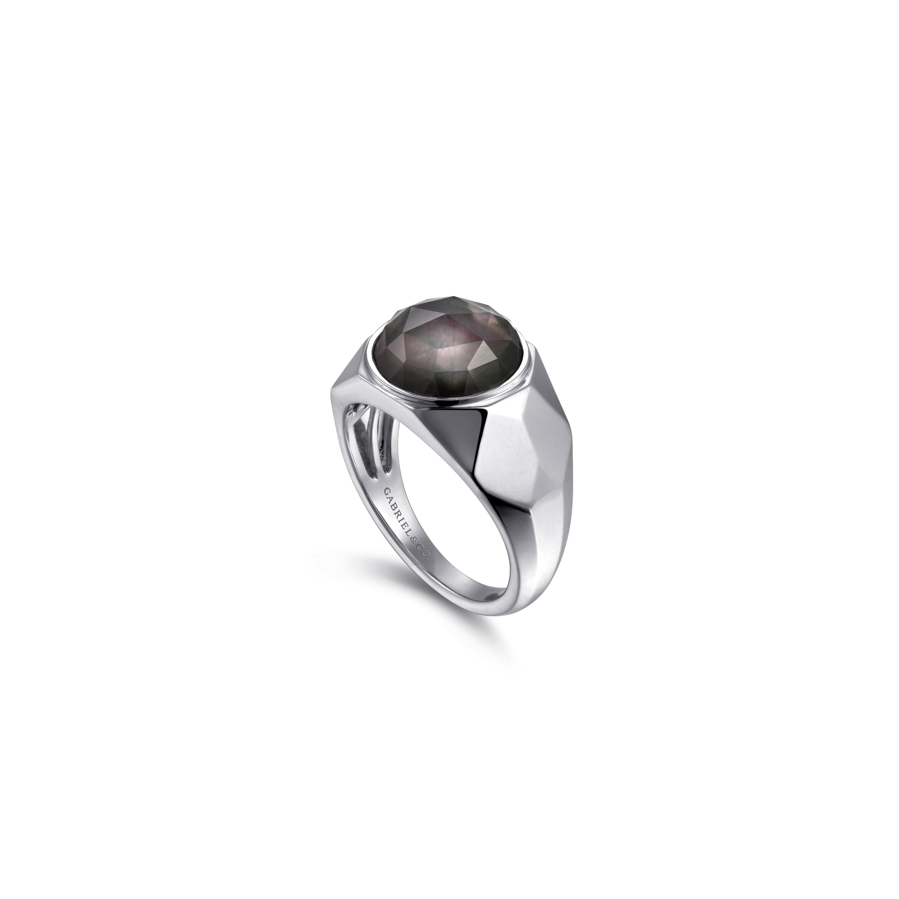 Gabriel & Co. Sterling Silver Faceted Black MOP Signet Ring - Size 10