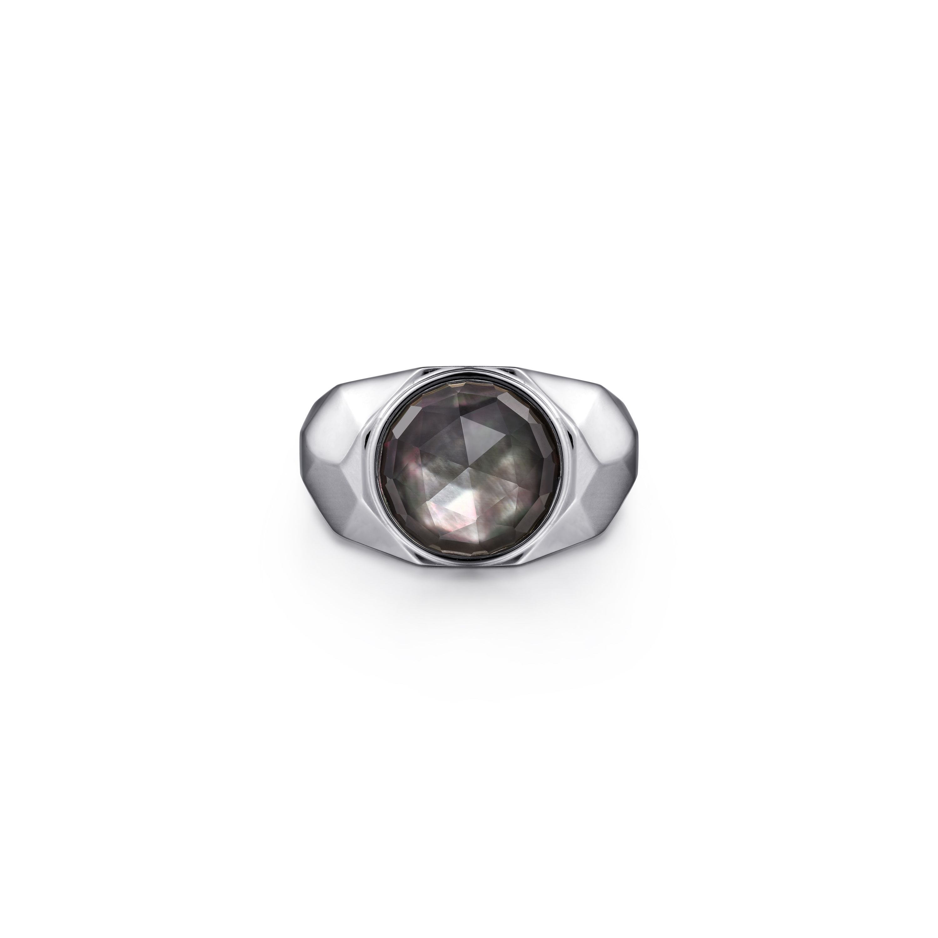 Gabriel & Co. Sterling Silver Faceted Black MOP Signet Ring - Size 10