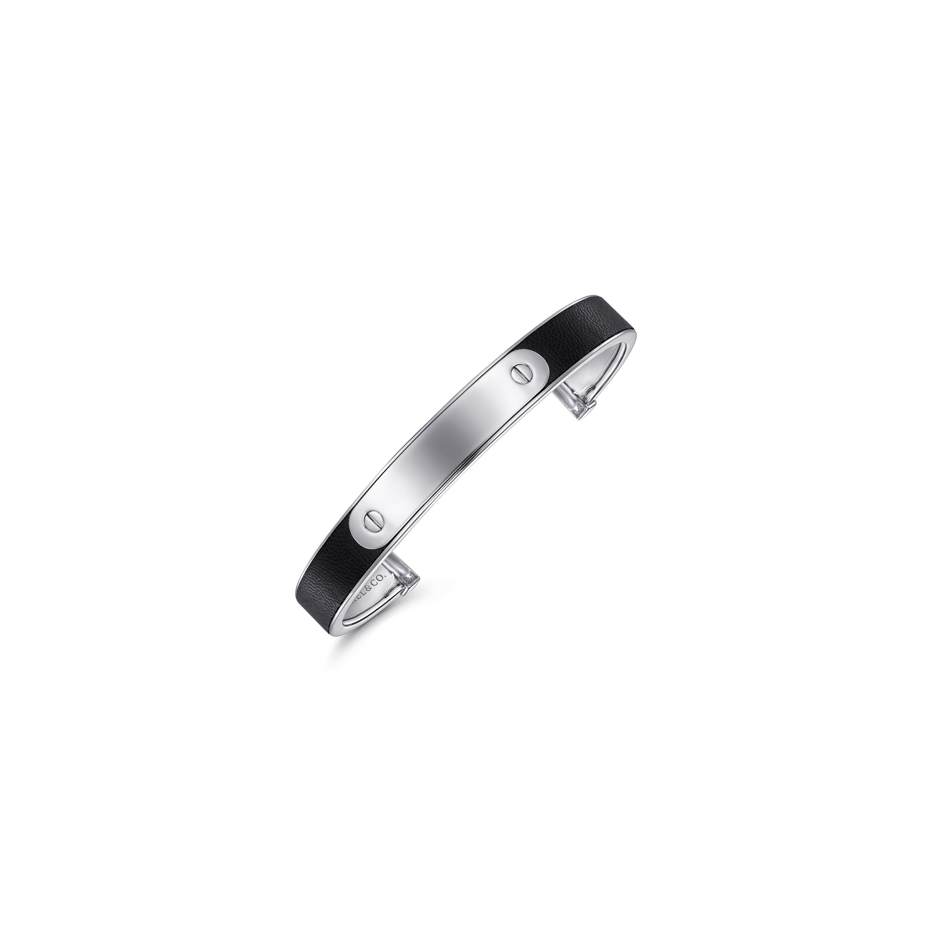 Gabriel & Co. Sterling Silver Leather Plain ID Cuff Men's Bangle Bracelet
