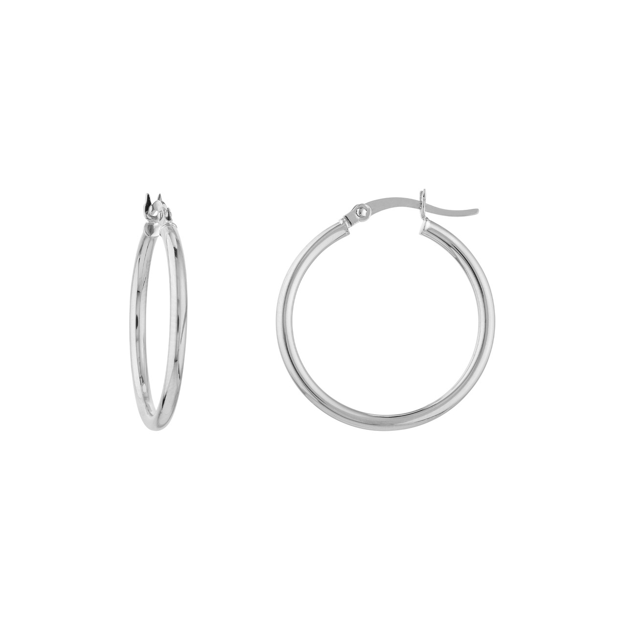 14K White Gold Medium Round Tube Hoop Earrings (2x25mm)
