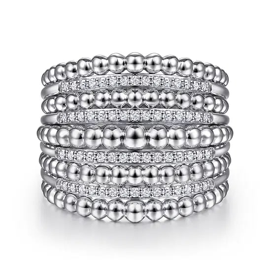 Gabriel & Co. Sterling Silver White Sapphire 8-Row Alternating Graduated Bead Ring