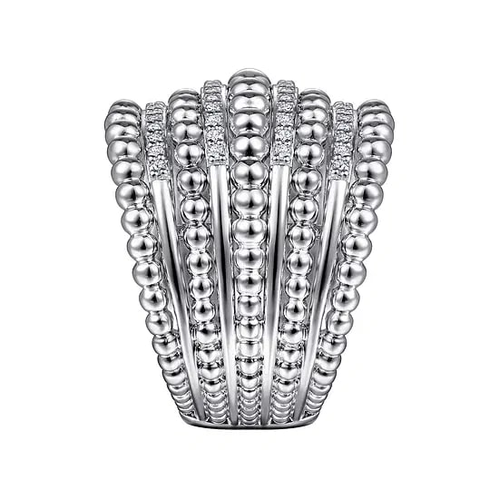 Gabriel & Co. Sterling Silver White Sapphire 8-Row Alternating Graduated Bead Ring