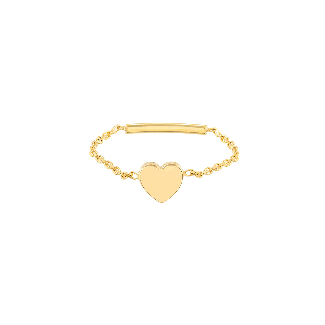 14K Yellow Gold Small Heart Chain Link Fashion Ring - Size 6