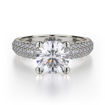 18K White Gold Diamond Hidden Halo 3-Row Semi-Mount Ring (CZ Center)