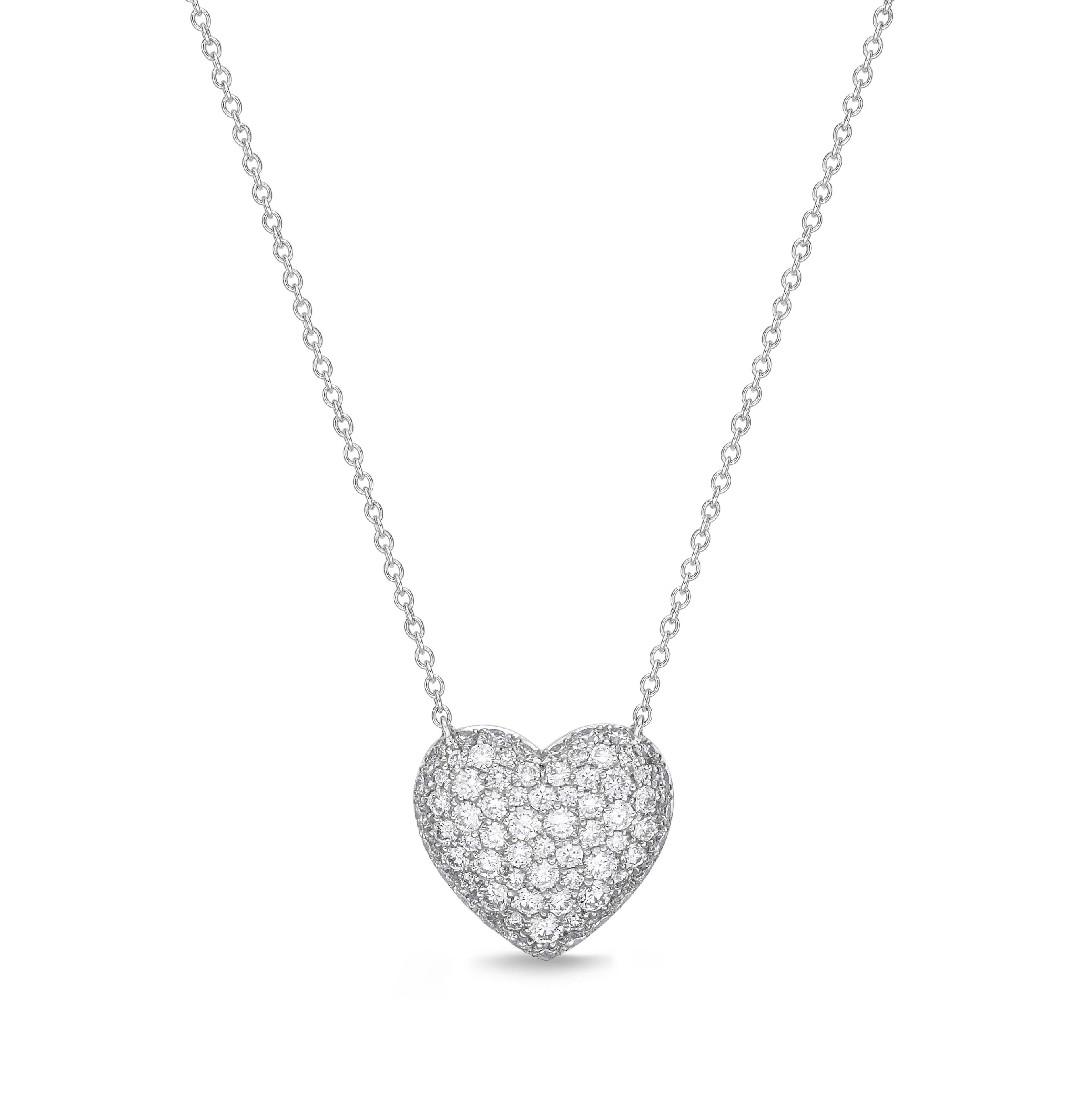 0.49ctw Diamond Pave Heart Pendant Necklace in 18K White Gold (18")