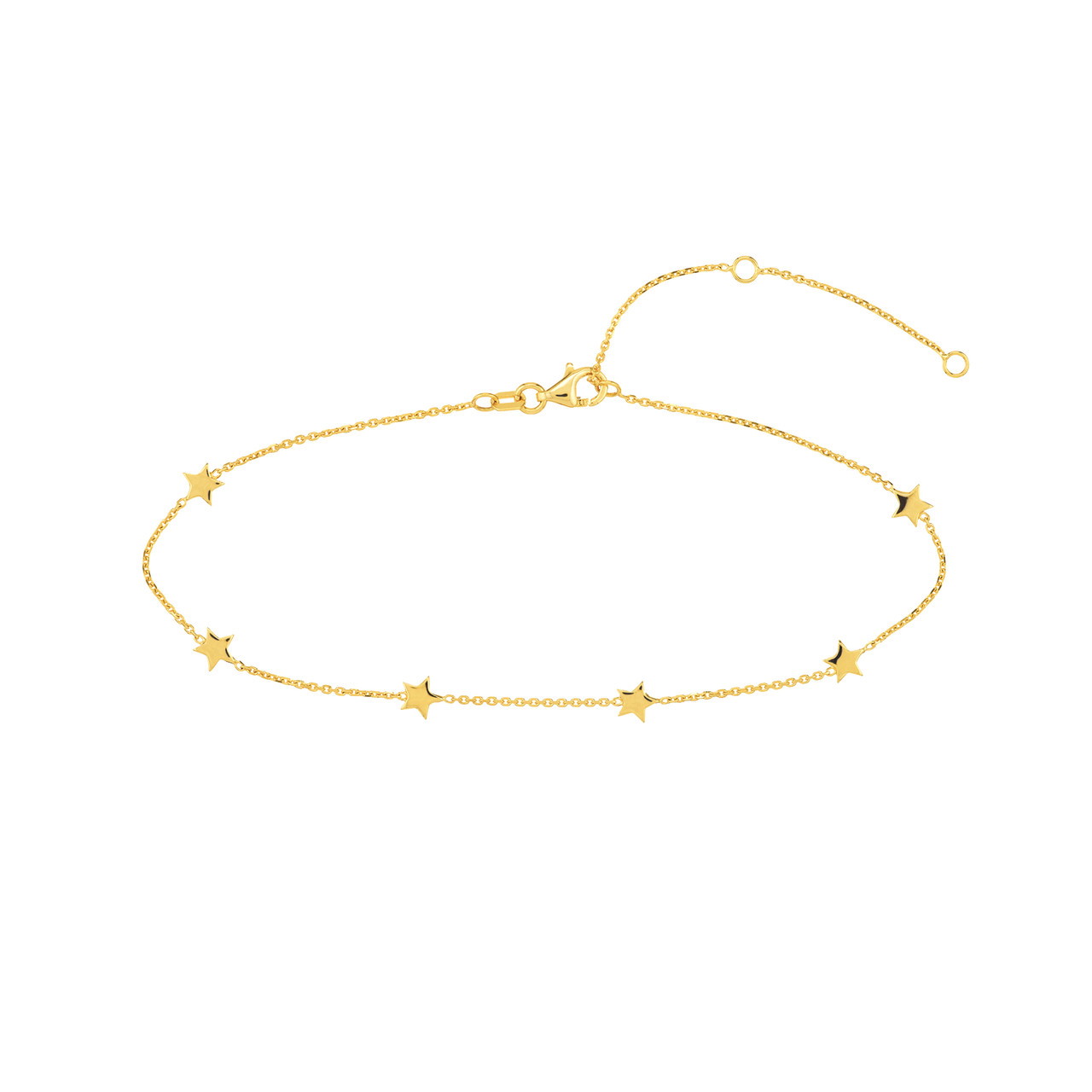 14K Yellow Gold Mini Disc Dangle Station Anklet (10" Adj.)