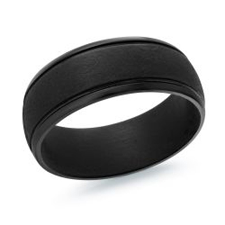8mm Black Tantalum Satin Finish Polished Round Bevel Edge Band - Size 10.5