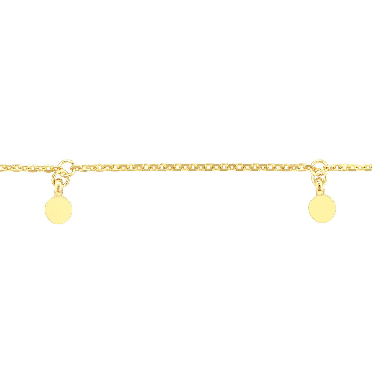 14K Yellow Gold Mini Disc Dangle Station Anklet (10" Adj.)