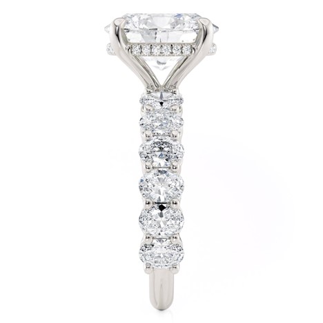 18K White Gold Oval Diamond 12-Stone Semi-Mount Ring (CZ Center)