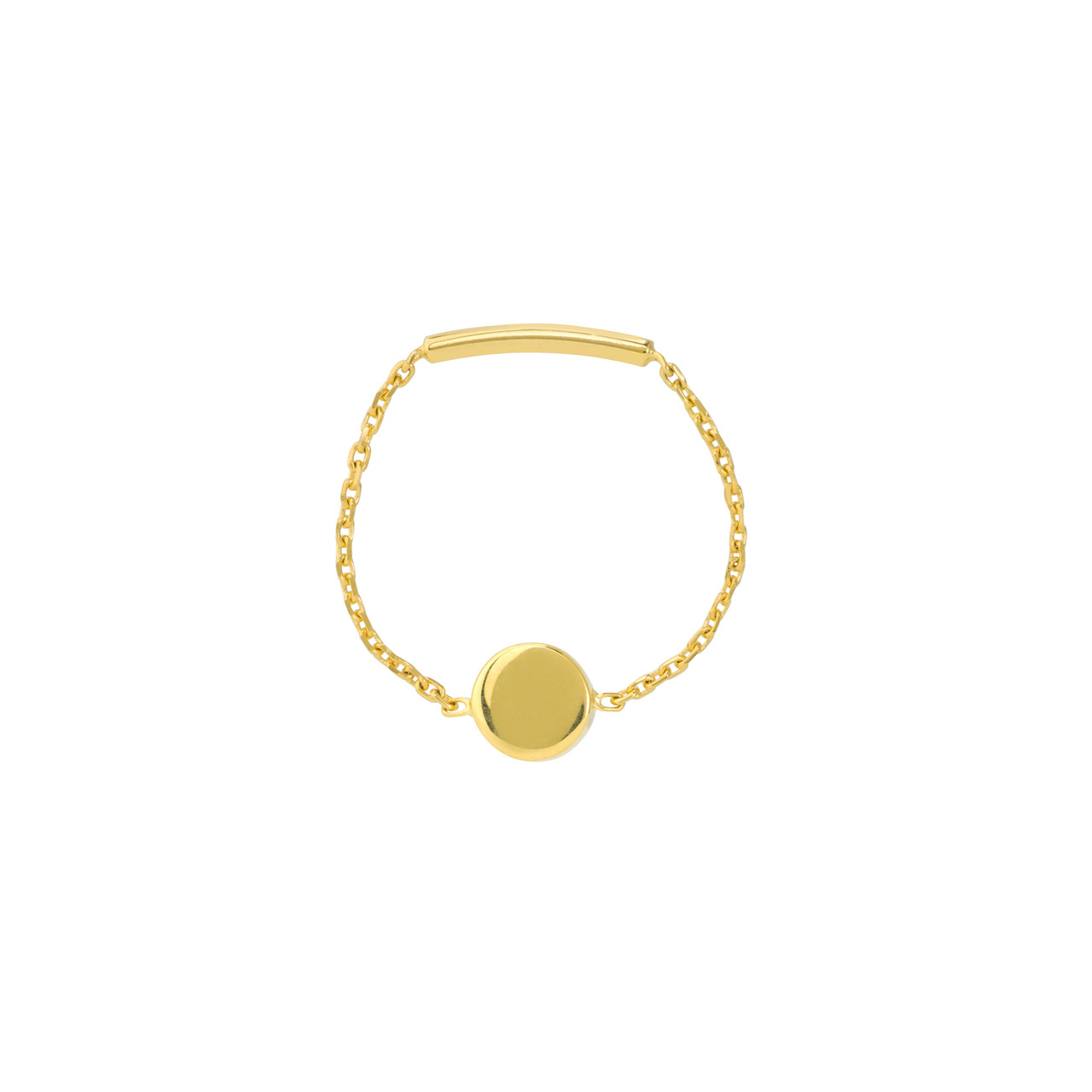 14K Yellow Gold Small Flat Disk Chain Link Fashion Ring - Size 6