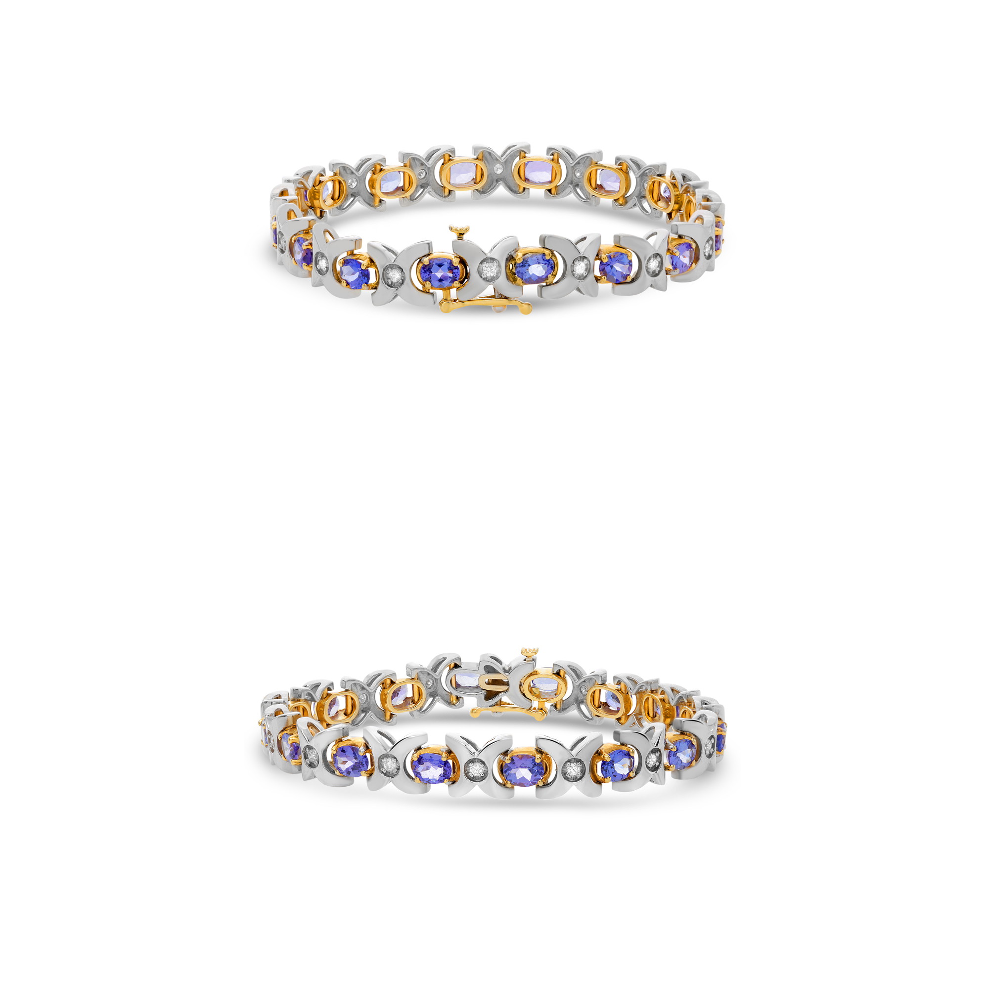 14K White & Yellow Gold Oval Tanzanite & Diamond "X" Bracelet