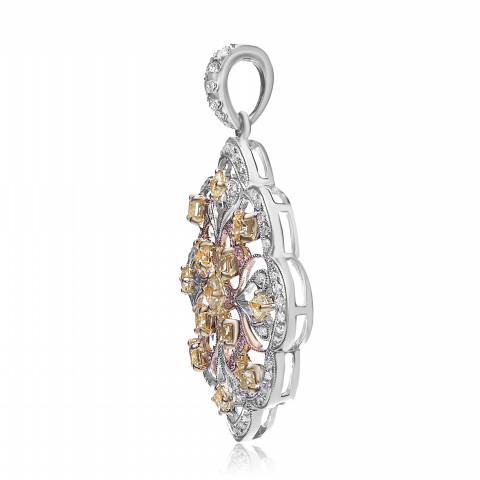 2.30ctw Diamond Scalloped Pendant in 18K White, Yellow & Rose Gold