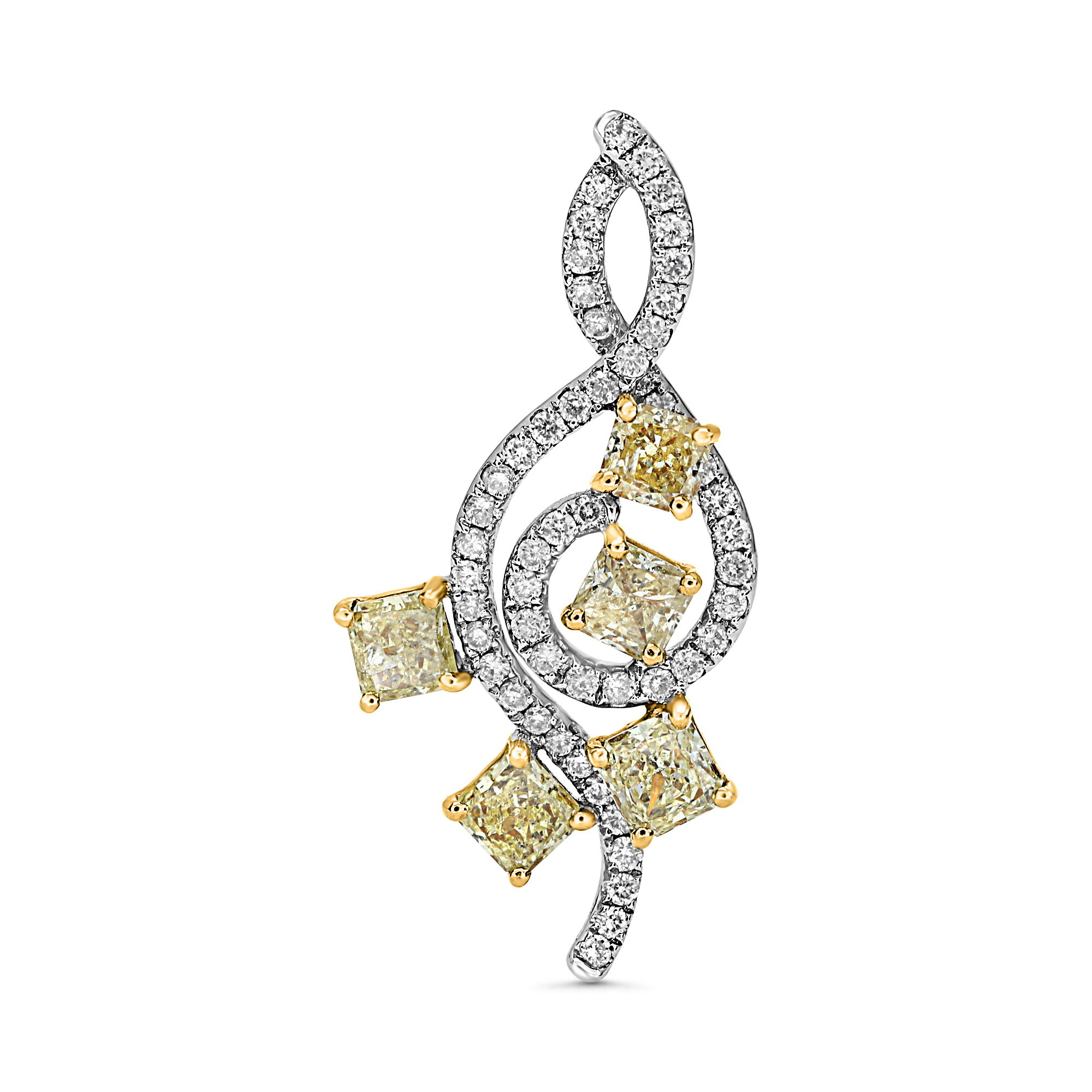 Yellow Diamond & White Diamond Swirl Pendant in 14K White & Yellow Gold