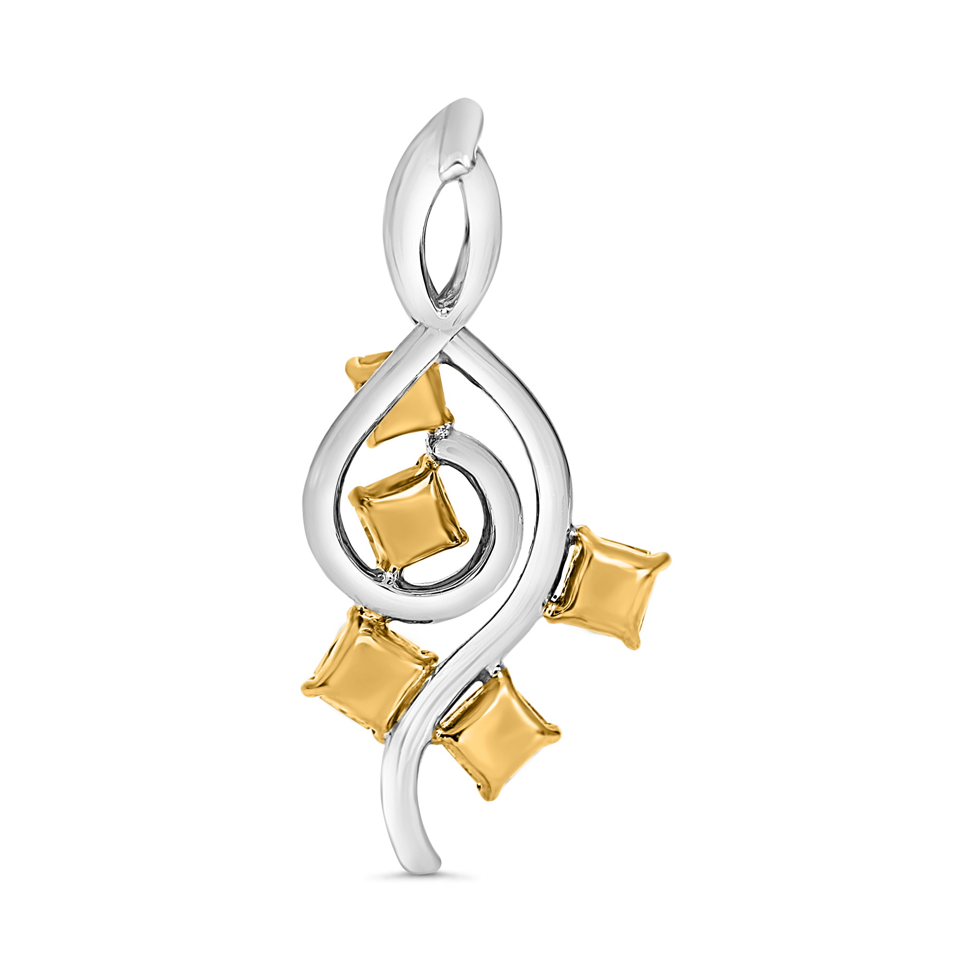Yellow Diamond & White Diamond Swirl Pendant in 14K White & Yellow Gold