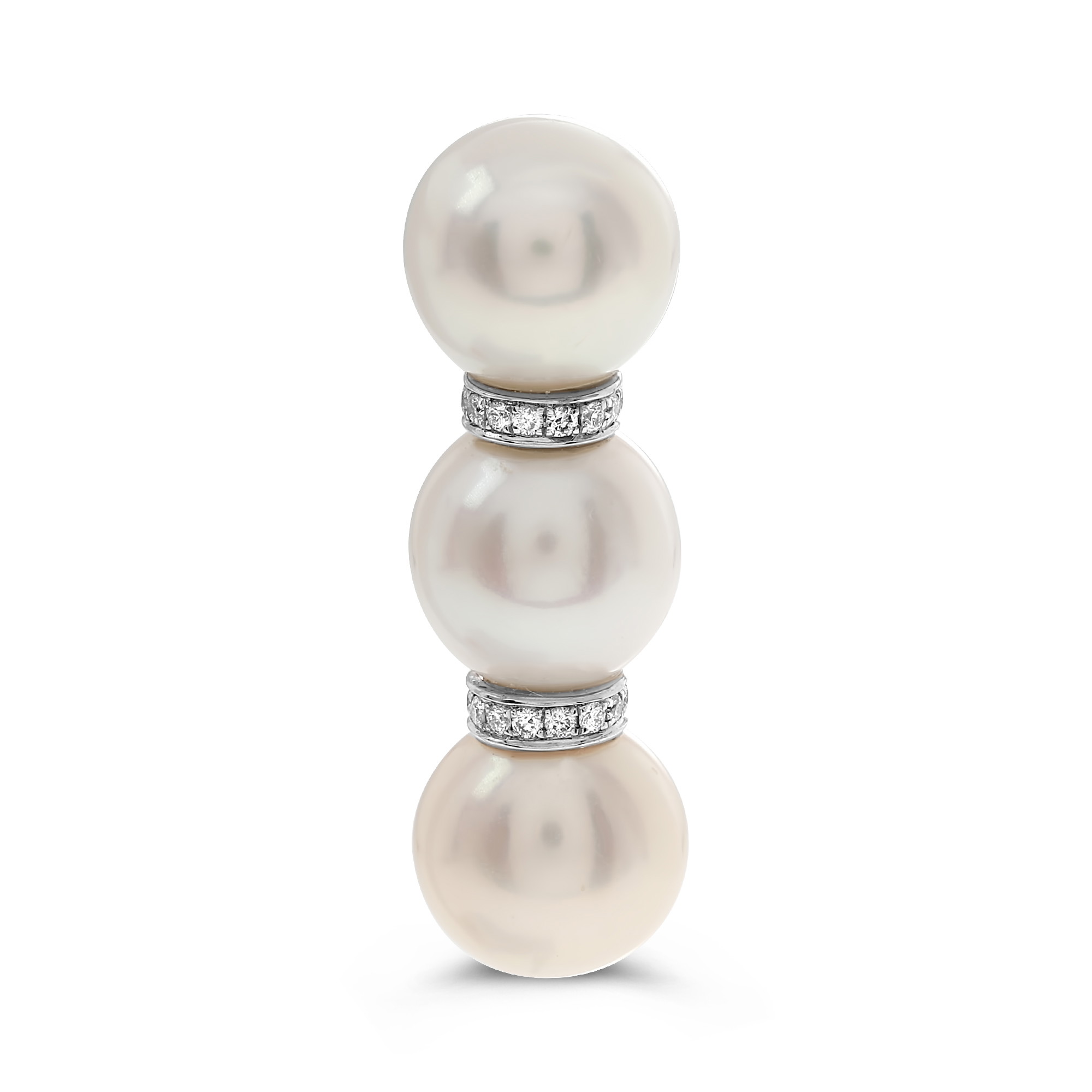 18K White Gold Pearl & Diamond 3-Stack Stud Earrings