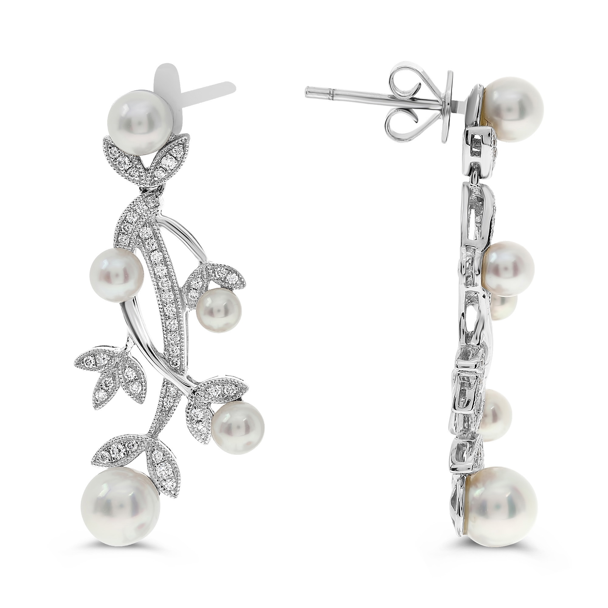 18K White Gold Pearl & Diamond Budding Earrings