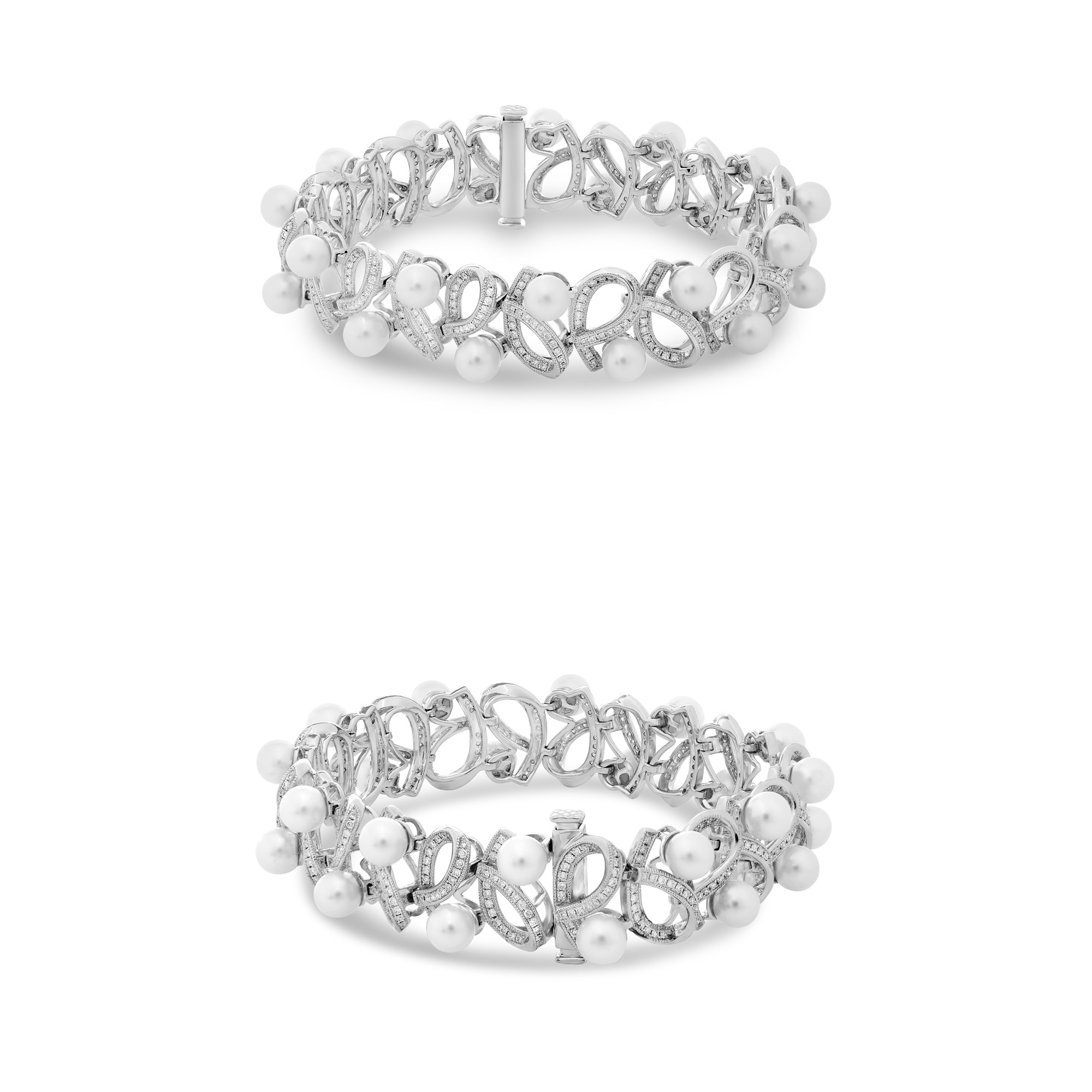 18K White Gold Pearl & Diamond Ribbon Bracelet (1.66ctw)