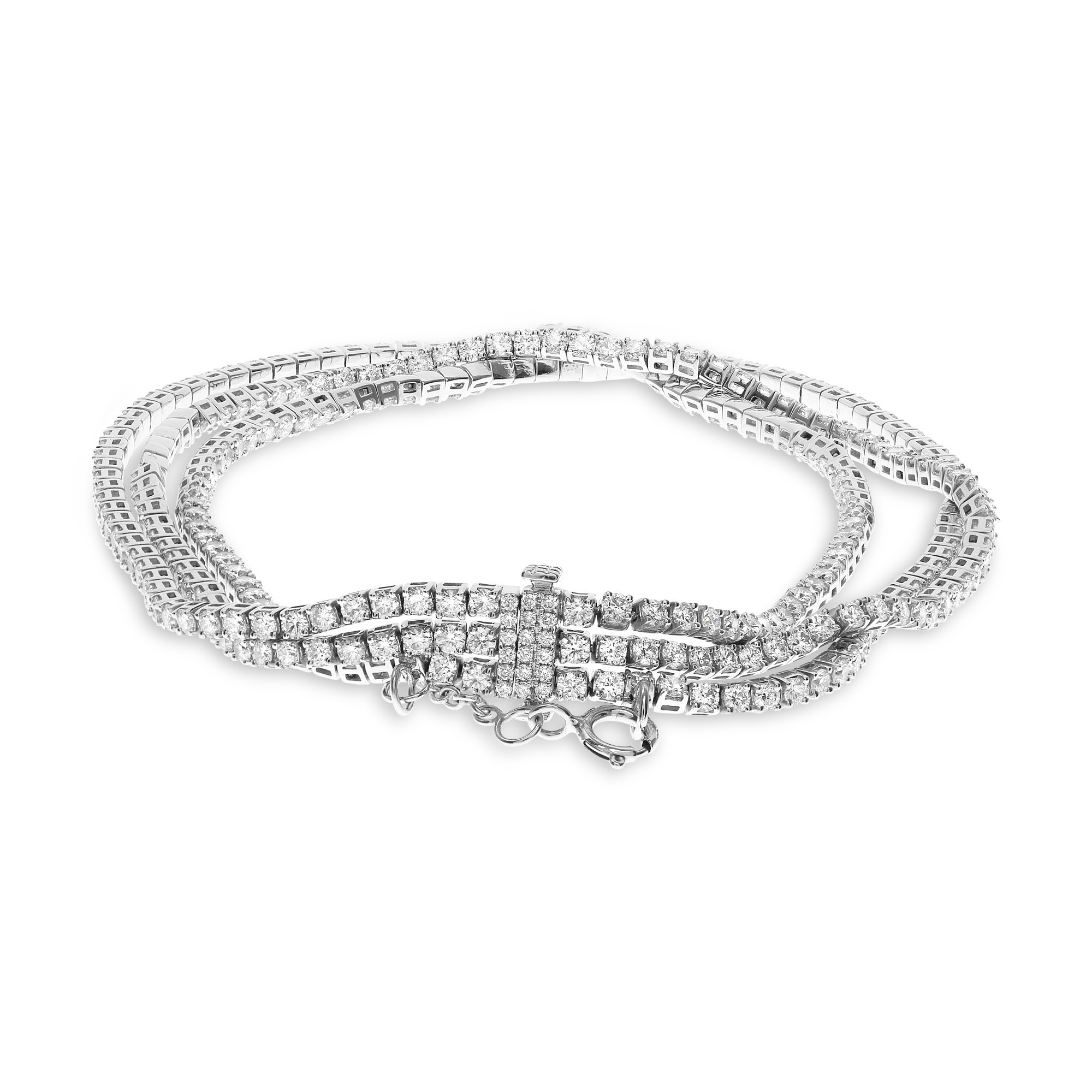 14K White Gold Diamond 3-Row Line Bracelet (5.29ctw)