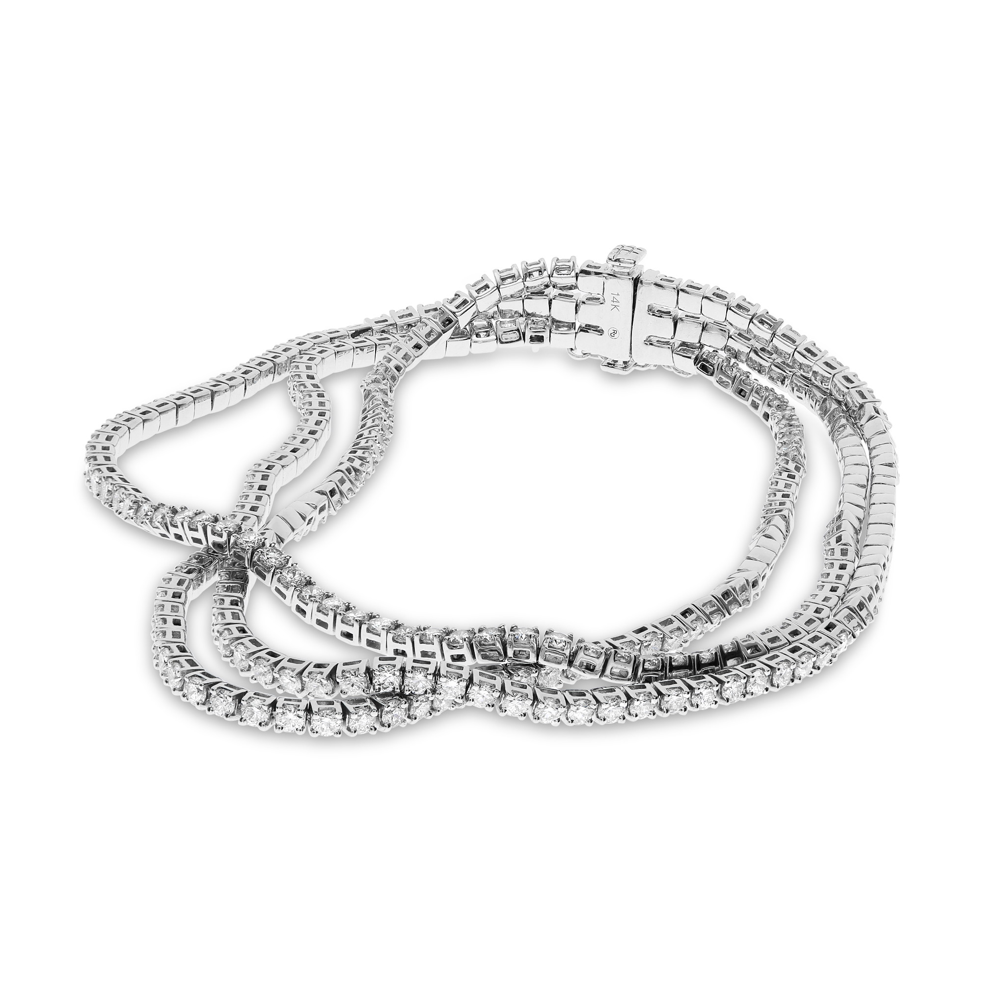 14K White Gold Diamond 3-Row Line Bracelet (5.29ctw)