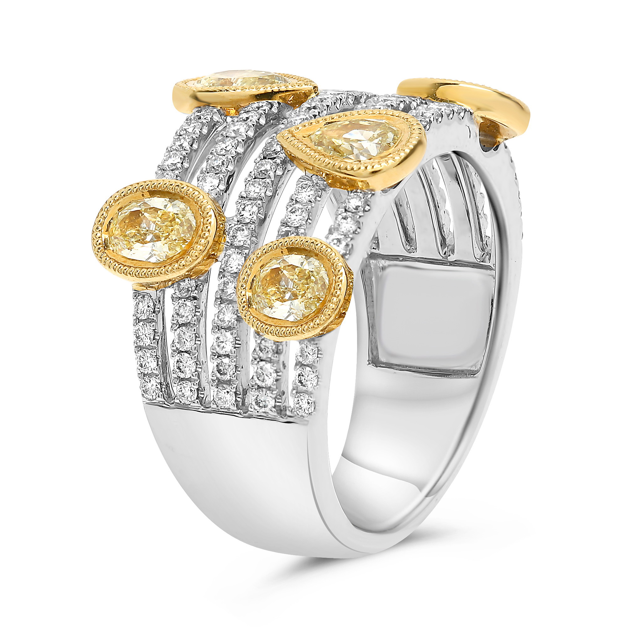 18K White & Yellow Gold Pink & White Diamond Floral Ring