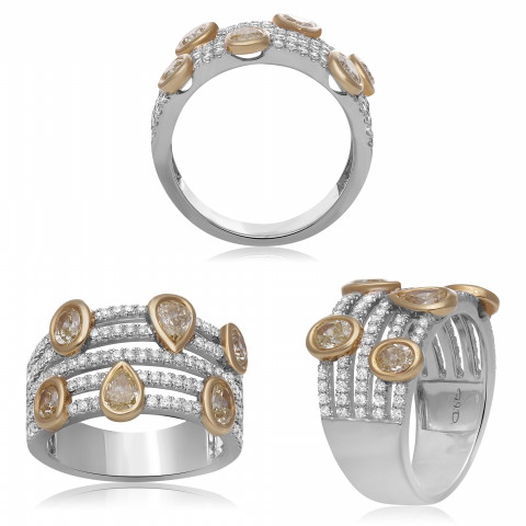 18K White & Yellow Gold Pink & White Diamond Floral Ring