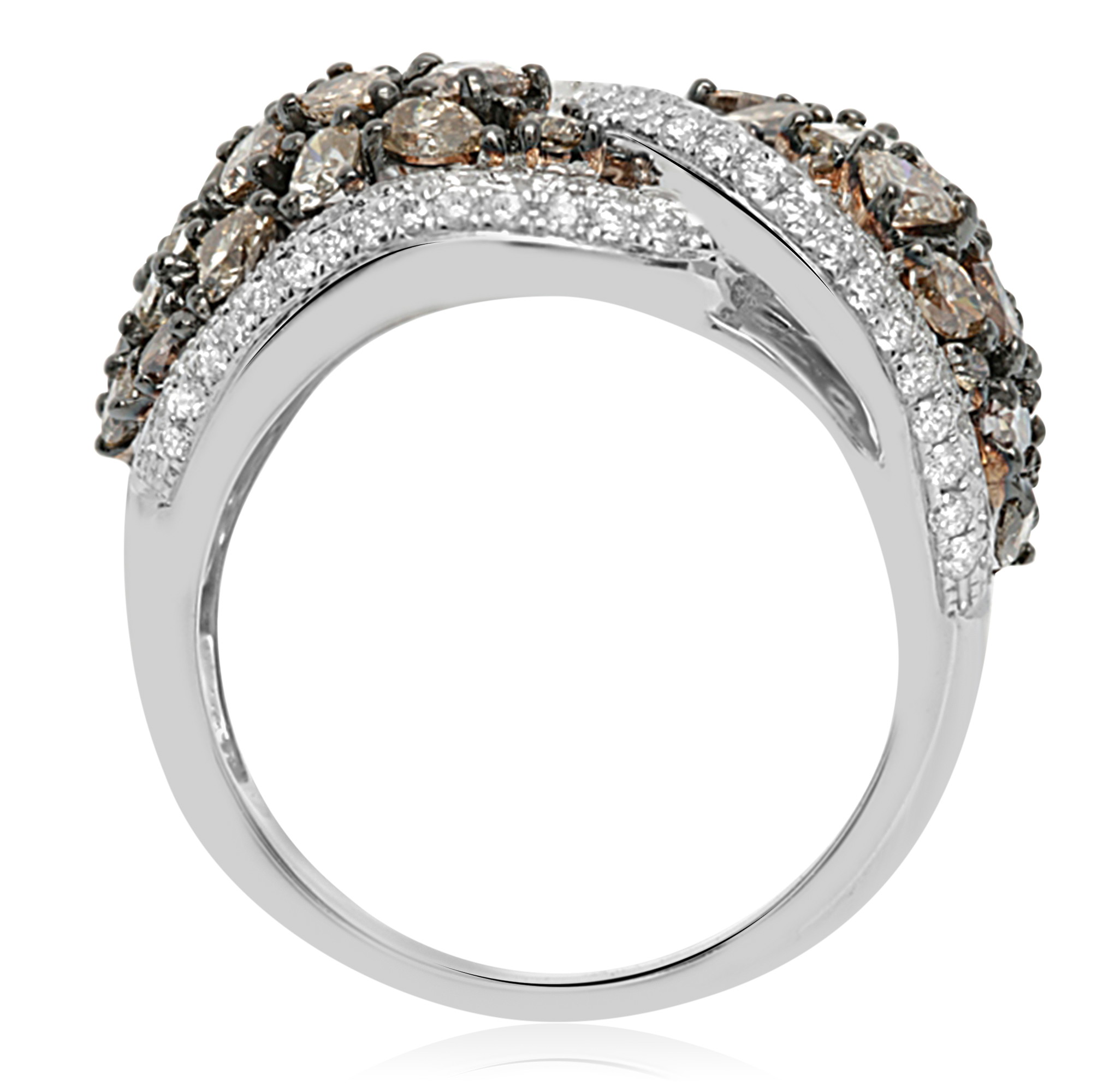 18K White Gold Diamond & Champagne Diamond Intertwined Ring (3.44ctw)