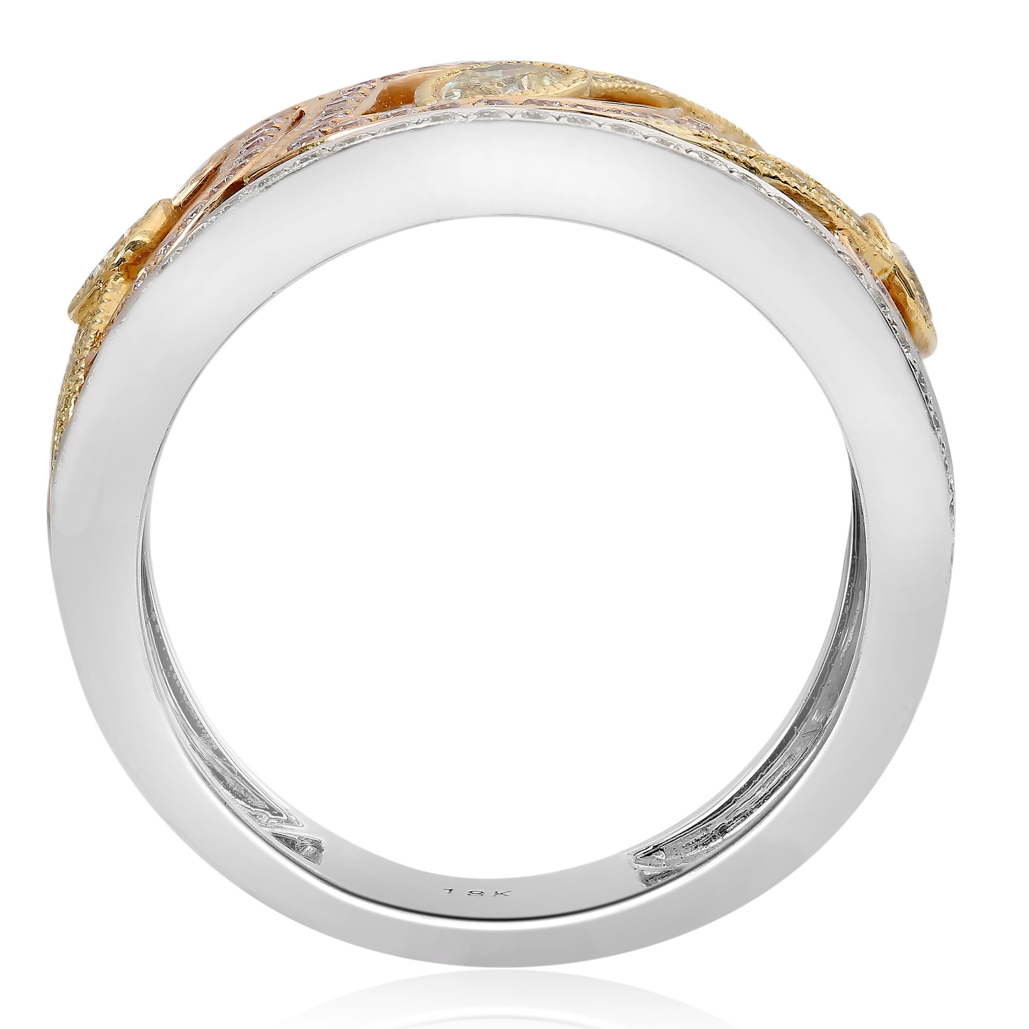 18K White, Yellow & Rose Gold Pink & White Diamond Swirl/Pear Band