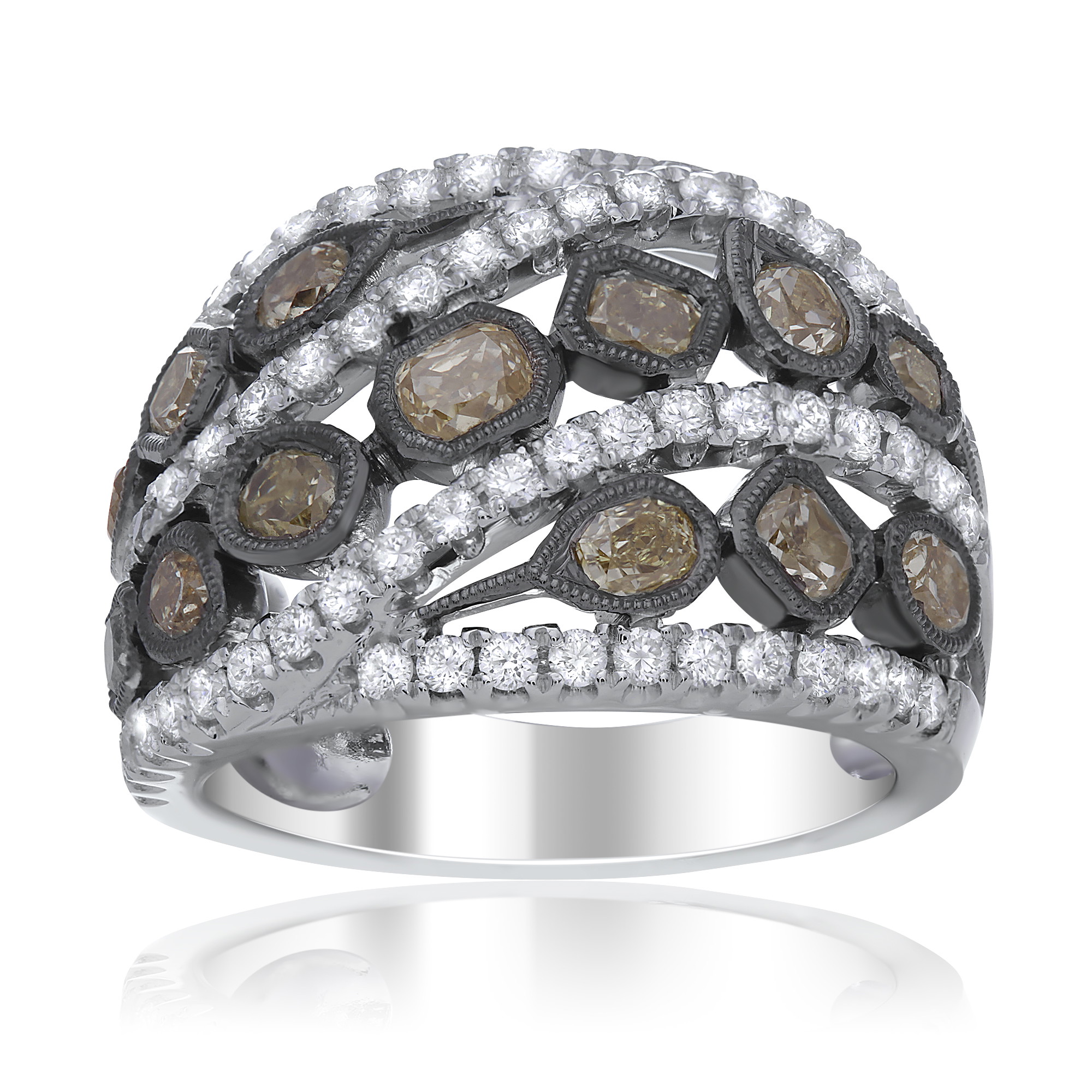 18K White Gold Multi-Color & Shape Diamond Band (2.79ctw)