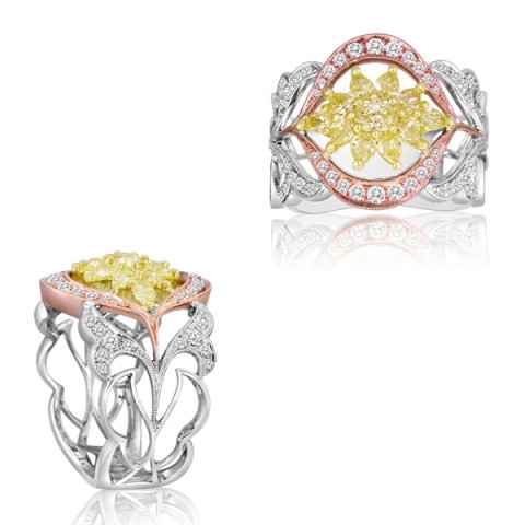 18K White, Yellow & Rose Gold Yellow Diamond Fashion Ring (1.00ctw)