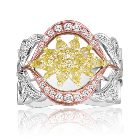 18K White, Yellow & Rose Gold Yellow Diamond Fashion Ring (1.00ctw)