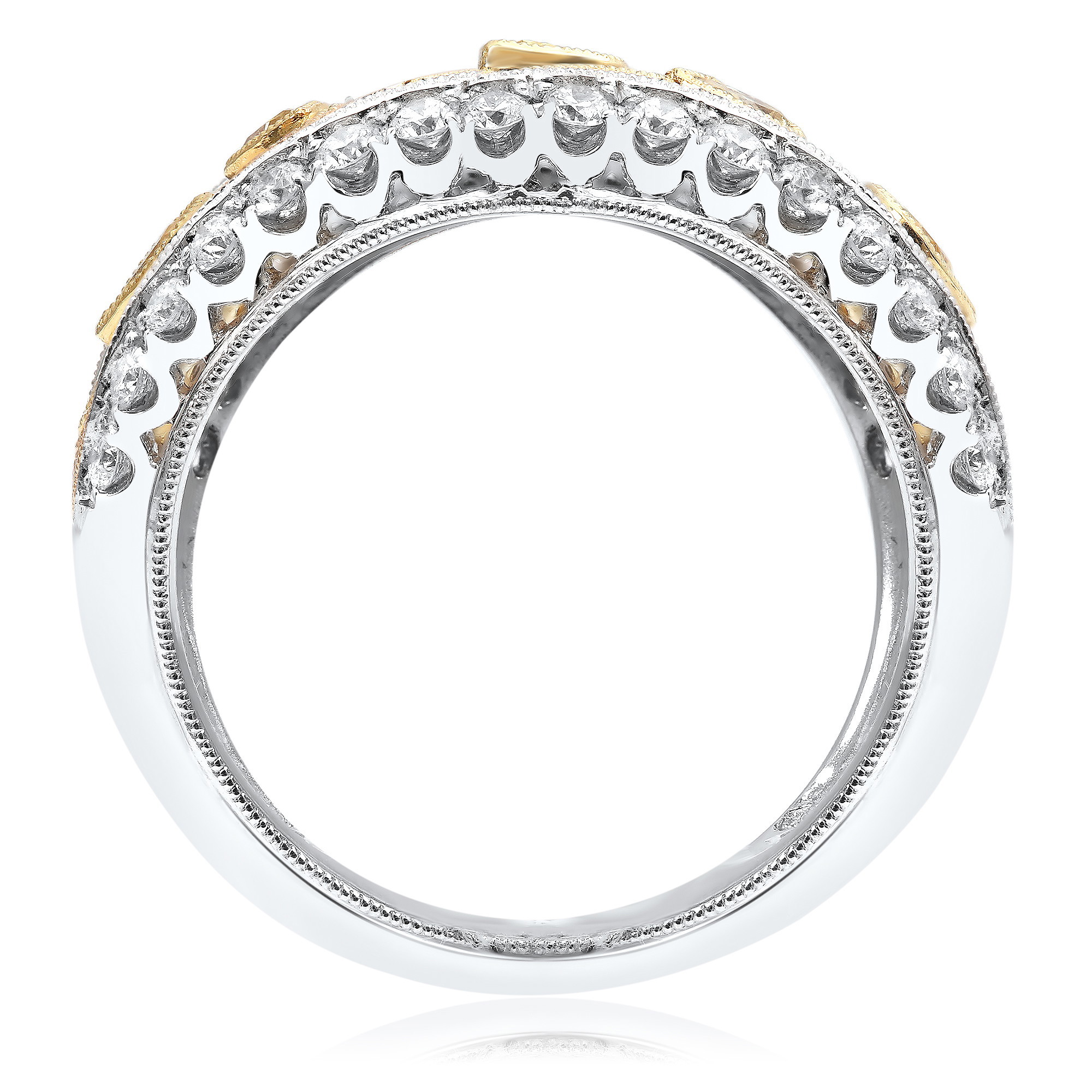 18K White, Yellow & Rose Gold Pink & White Diamond Swirl/Pear Band