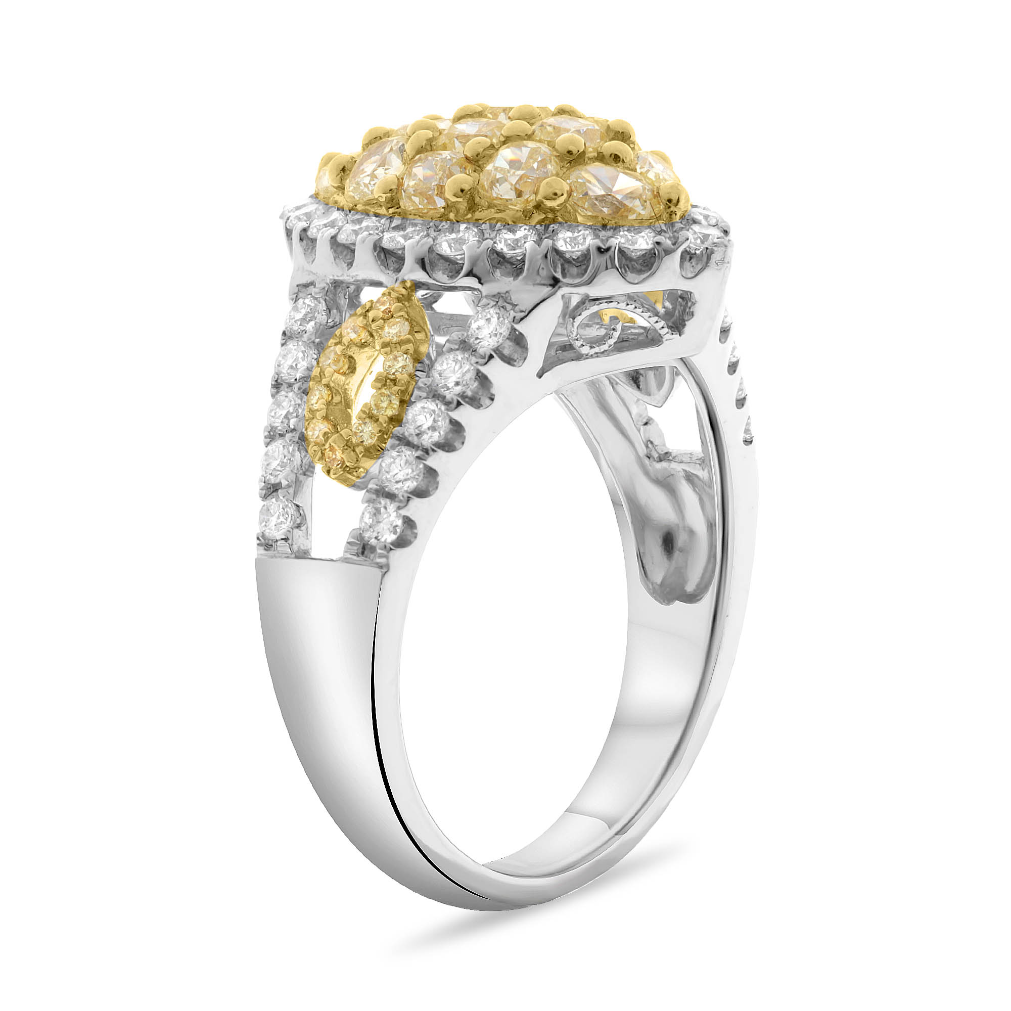 18K White & Yellow Gold Yellow Diamond Marquise Halo Ring (1.32ctw YD, 0.64ctw WD)