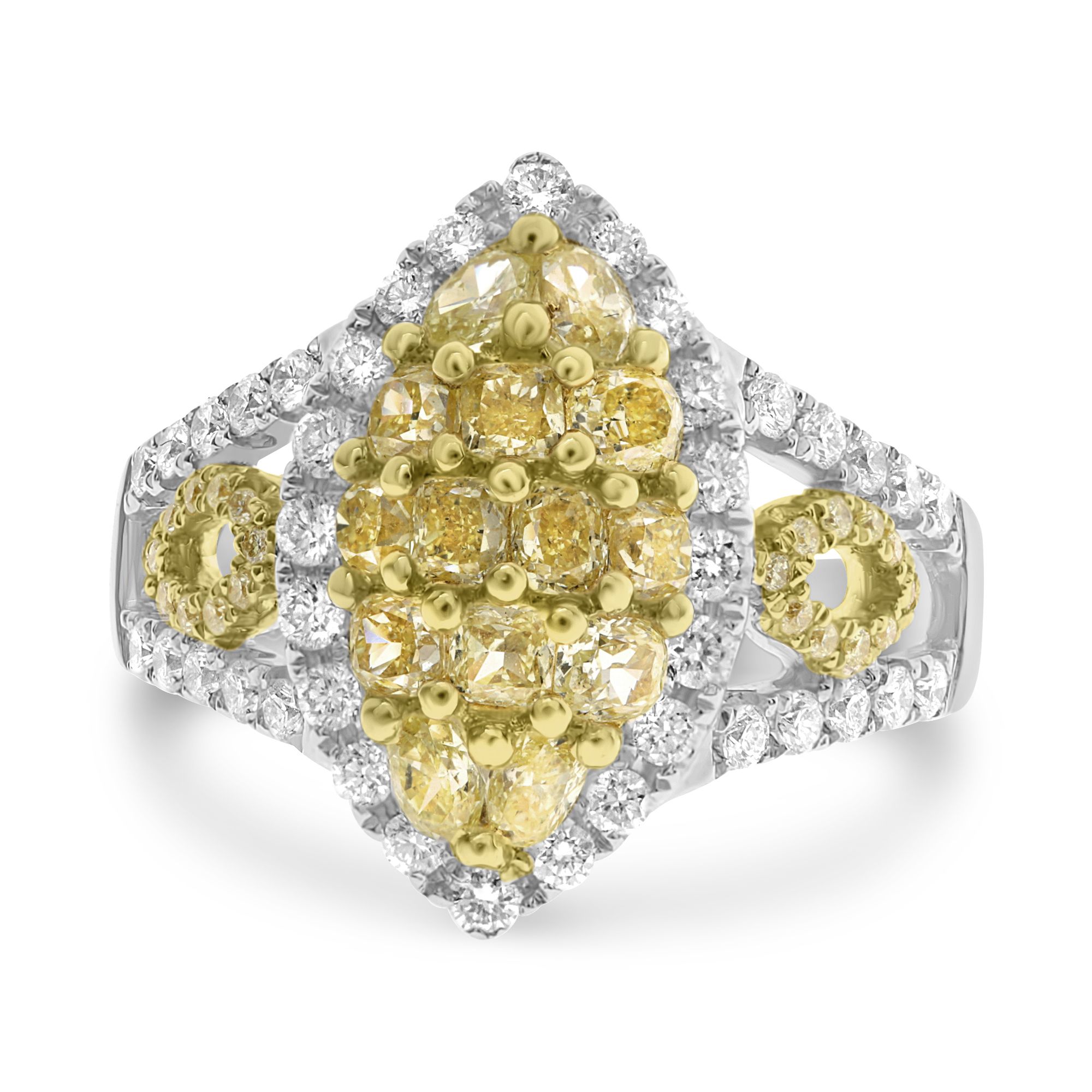 18K White & Yellow Gold Yellow Diamond Marquise Halo Ring (1.32ctw YD, 0.64ctw WD)