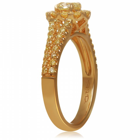 18K Yellow Gold Yellow Diamond Halo Ring (0.46ct YD, 0.55ctw WD)