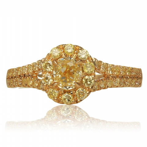18K Yellow Gold Yellow Diamond Halo Ring (0.46ct YD, 0.55ctw WD)