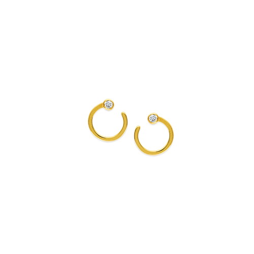 14K Yellow Gold Open Circle with Bezel Diamond Accent Earrings