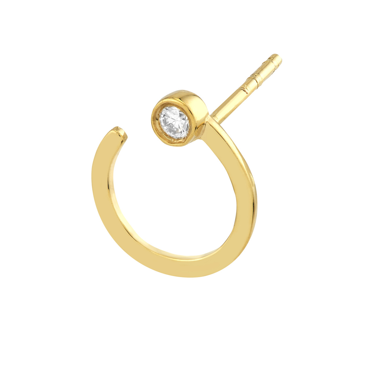 14K Yellow Gold Open Circle with Bezel Diamond Accent Earrings