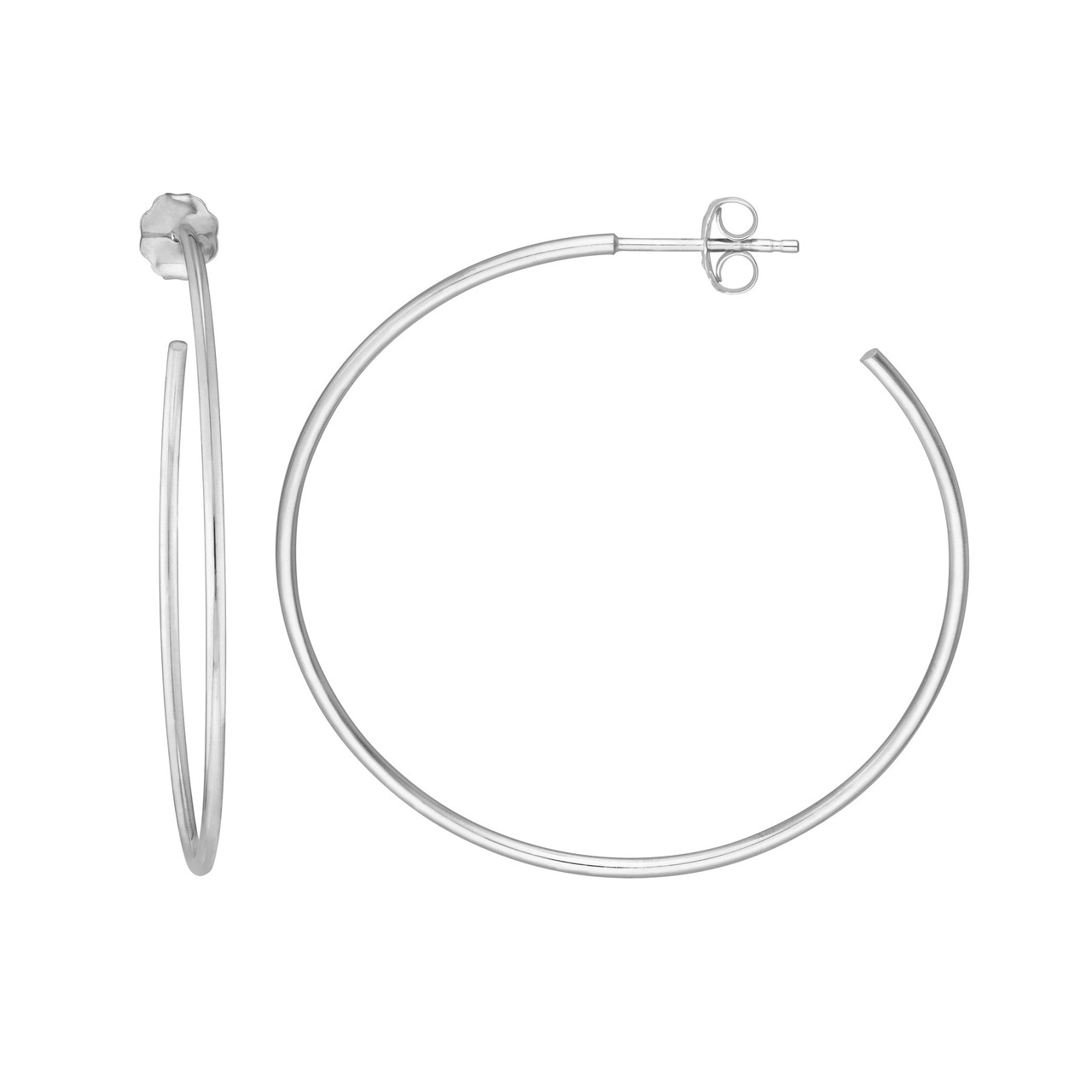 14K White Gold Large Post Hoop Earrings (40x1.2mm)