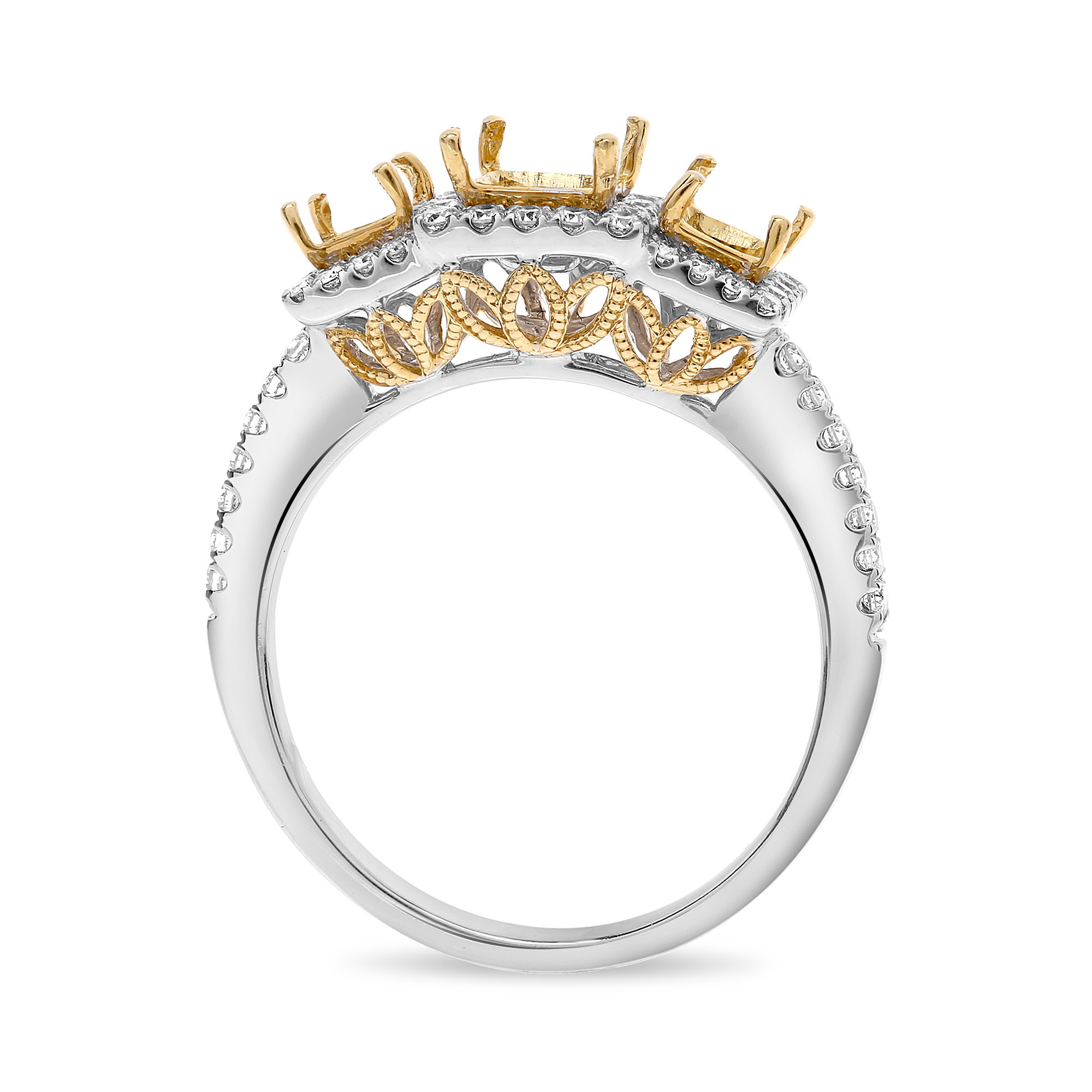 18K White & Yellow Gold Fancy Yellow Diamond 3-Stone Halo Ring
