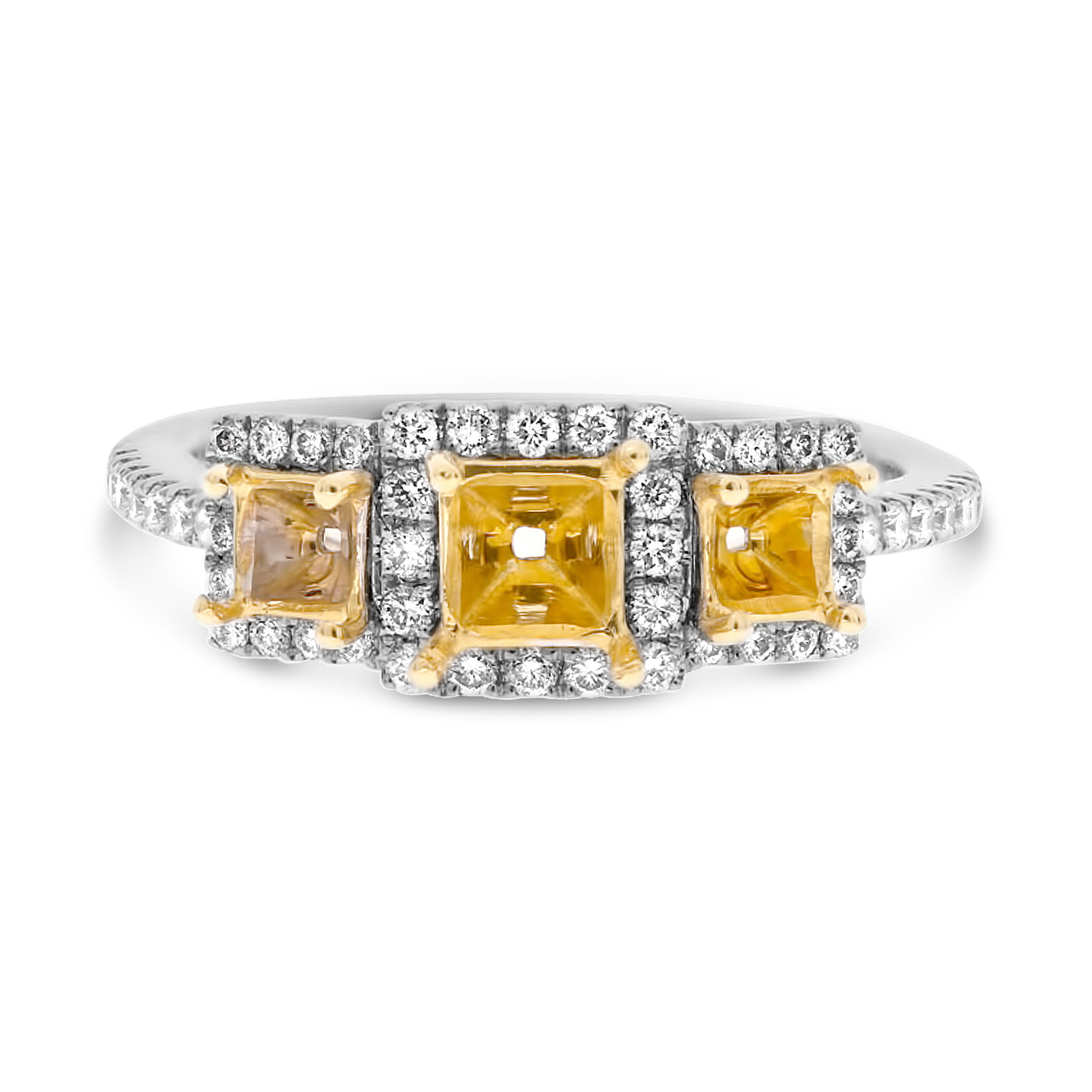 18K White & Yellow Gold Fancy Yellow Diamond 3-Stone Halo Ring