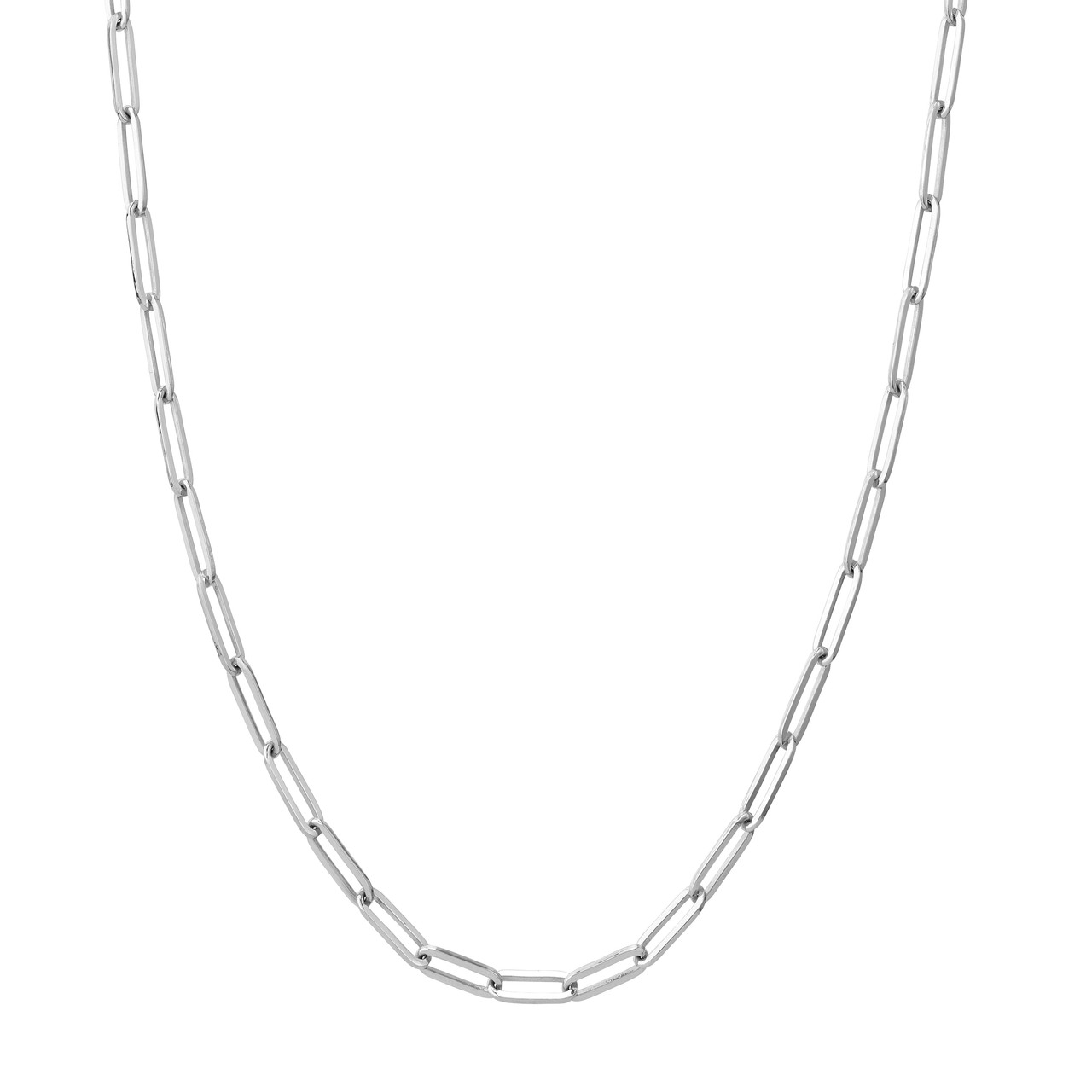 14K White Gold 3.85mm Paper Clip Chain Necklace (18")