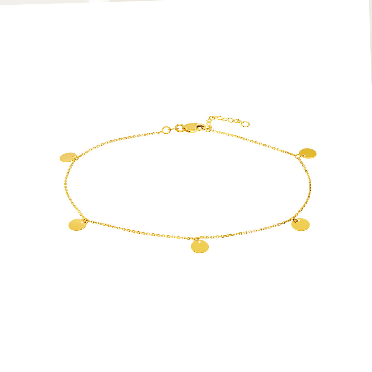 14K Yellow Gold Mini Disc Dangle Anklet (10" Adj.)