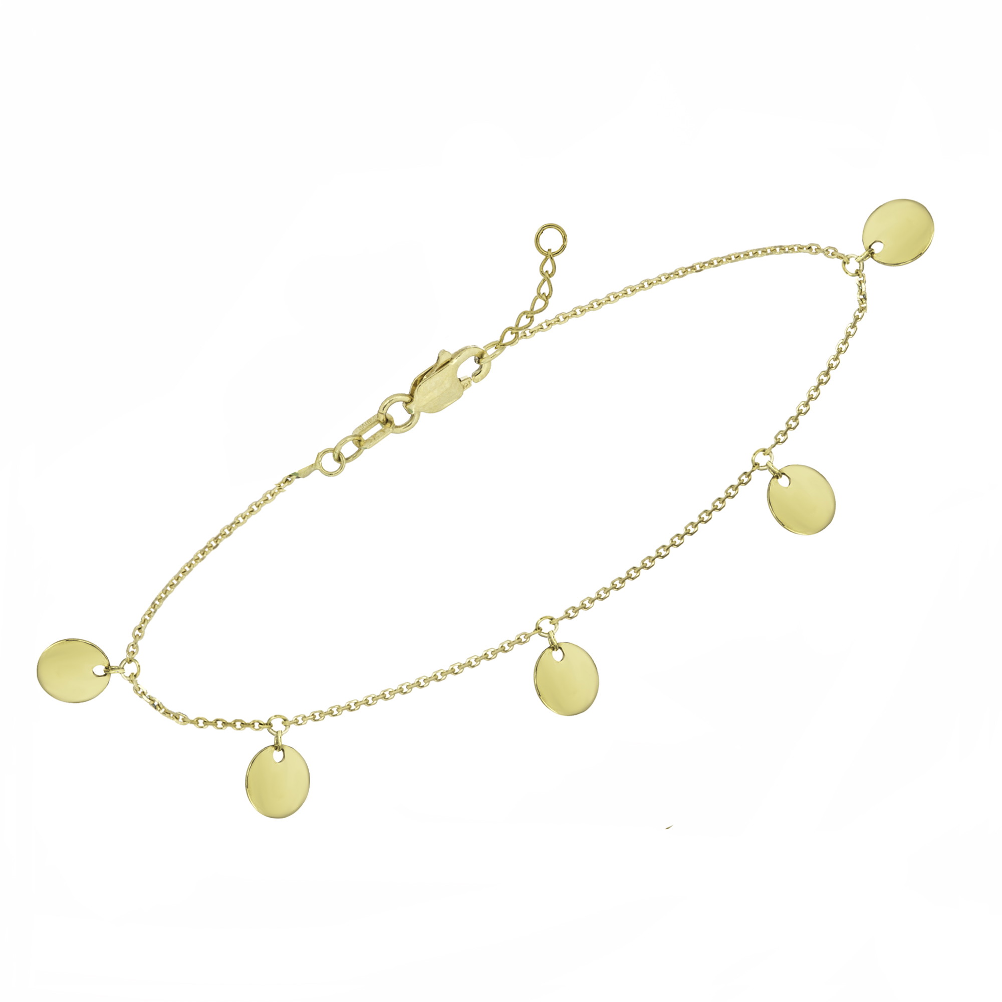 14K Yellow Gold Mini Disc Dangle Anklet (10" Adj.)